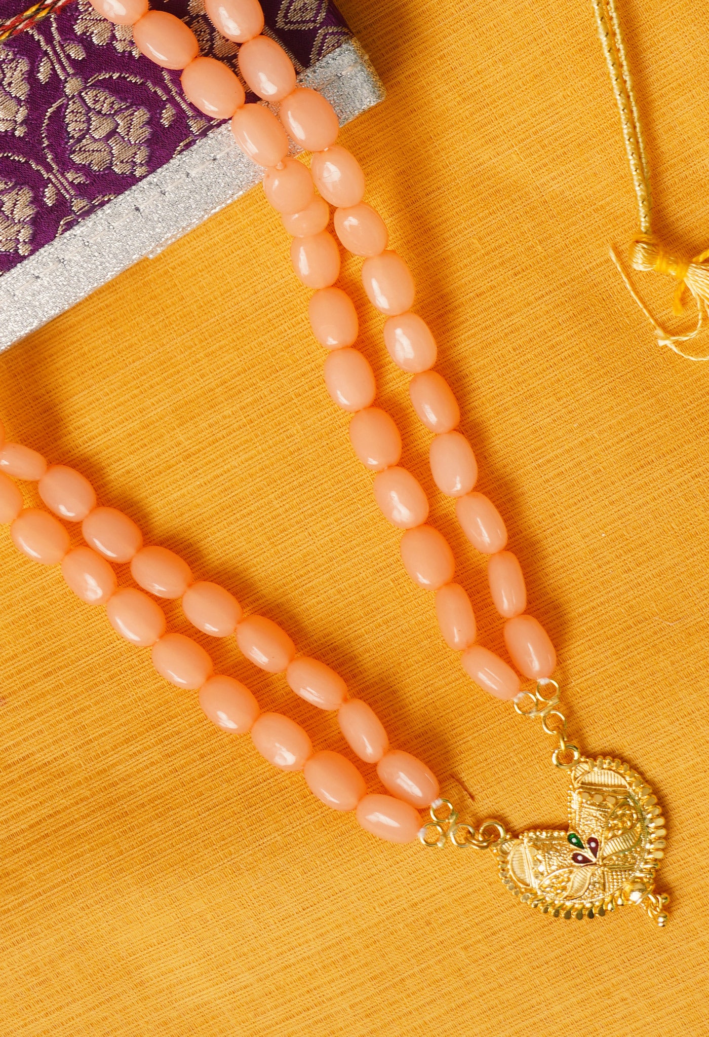 Orange Amravati Beads Necklace with Pendent- UJ439