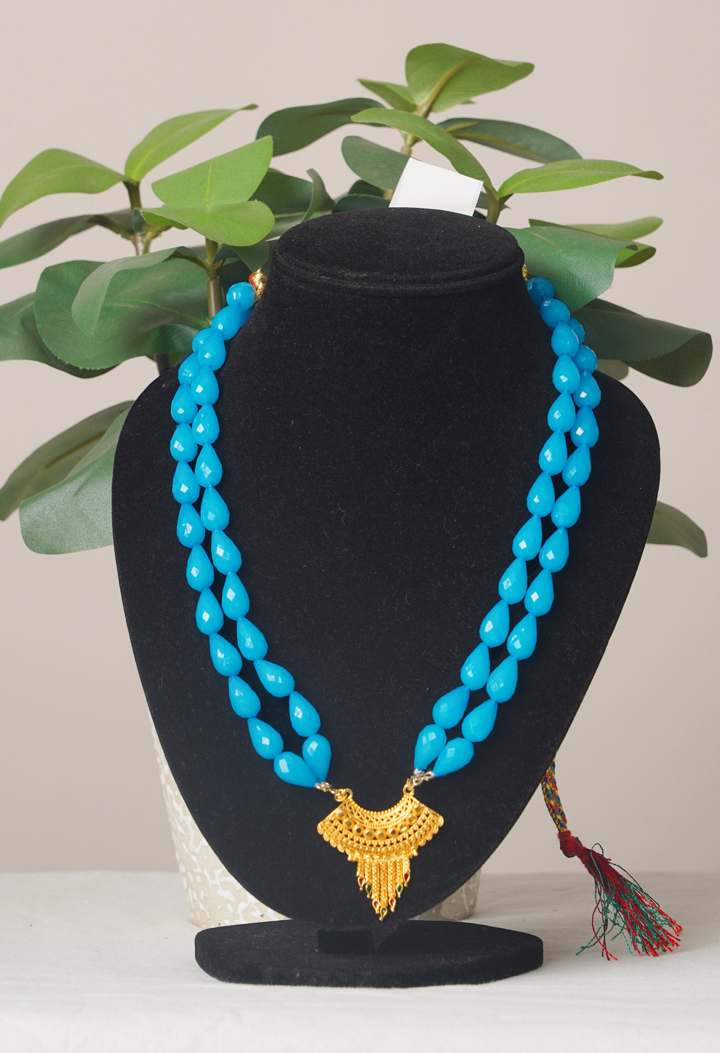 Blue Amravati Long Oval Shape Beads with Pendent- UJ443