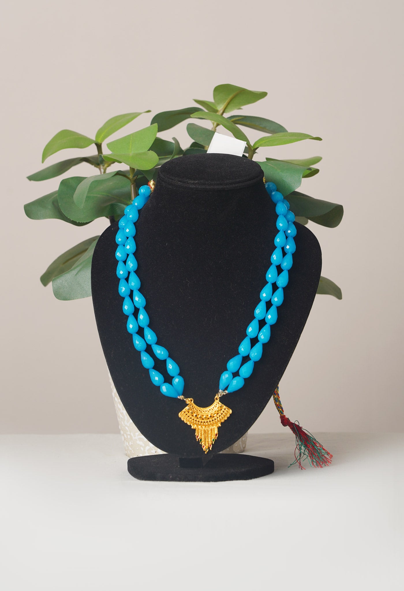 Blue Amravati Long Oval Shape Beads with Pendent- UJ443