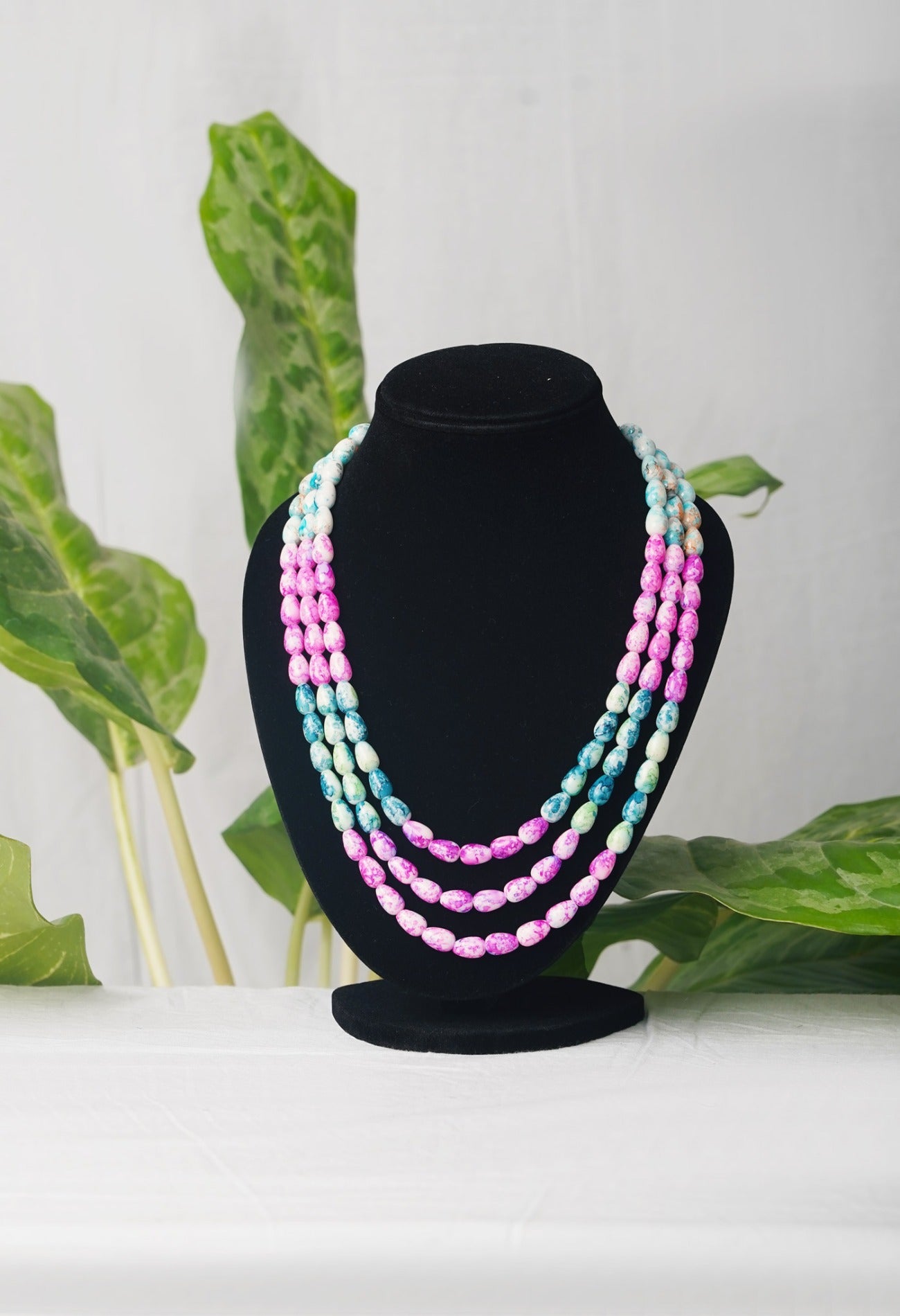 Online Shopping for Blue and Pink Amravati Ocean Oval Shape Beads Necklace with jewellery from Andhra Pradesh at Unnatisilks.com India