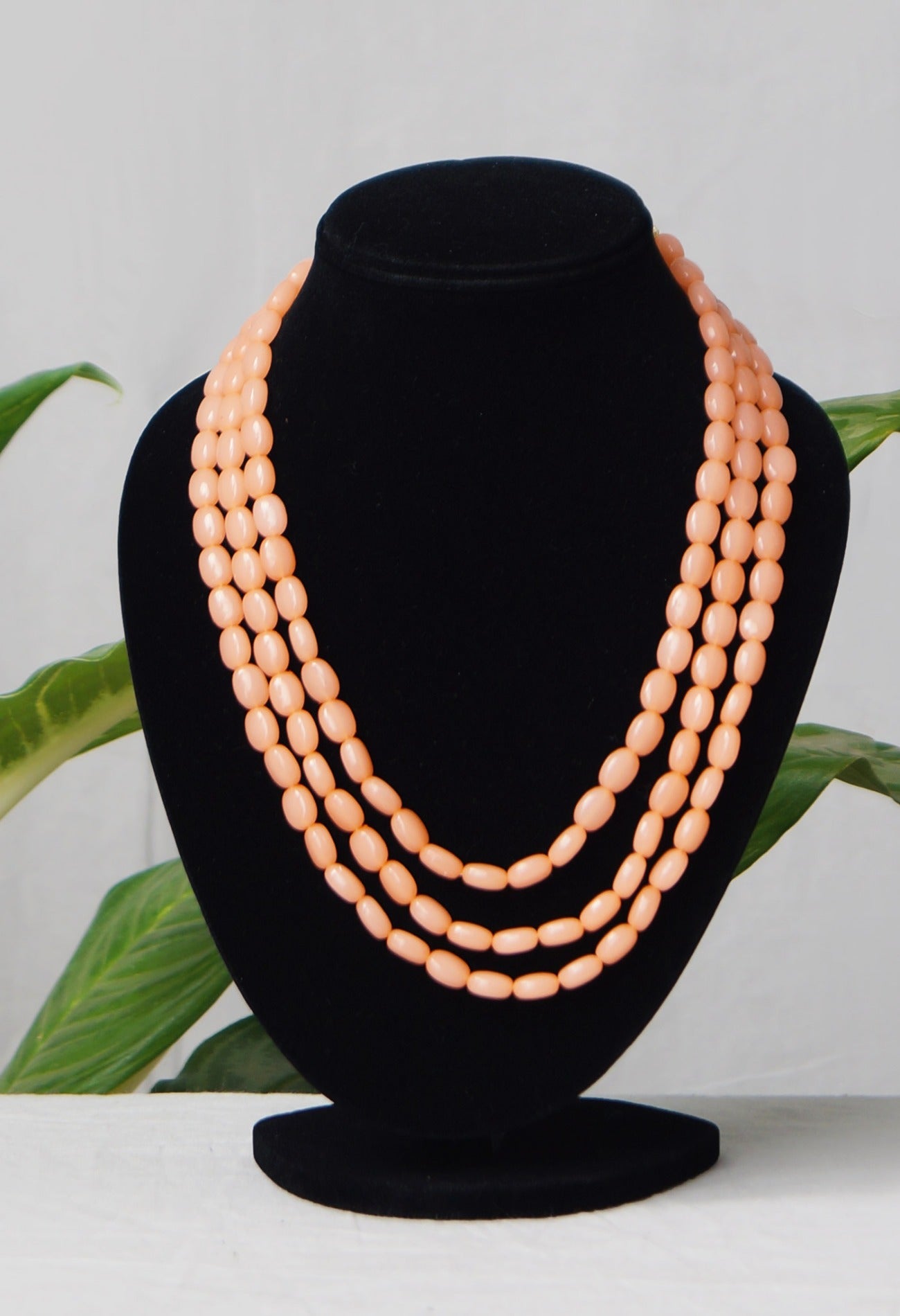 Peach pink Amravati Long Oval Shape Beads-UJ278