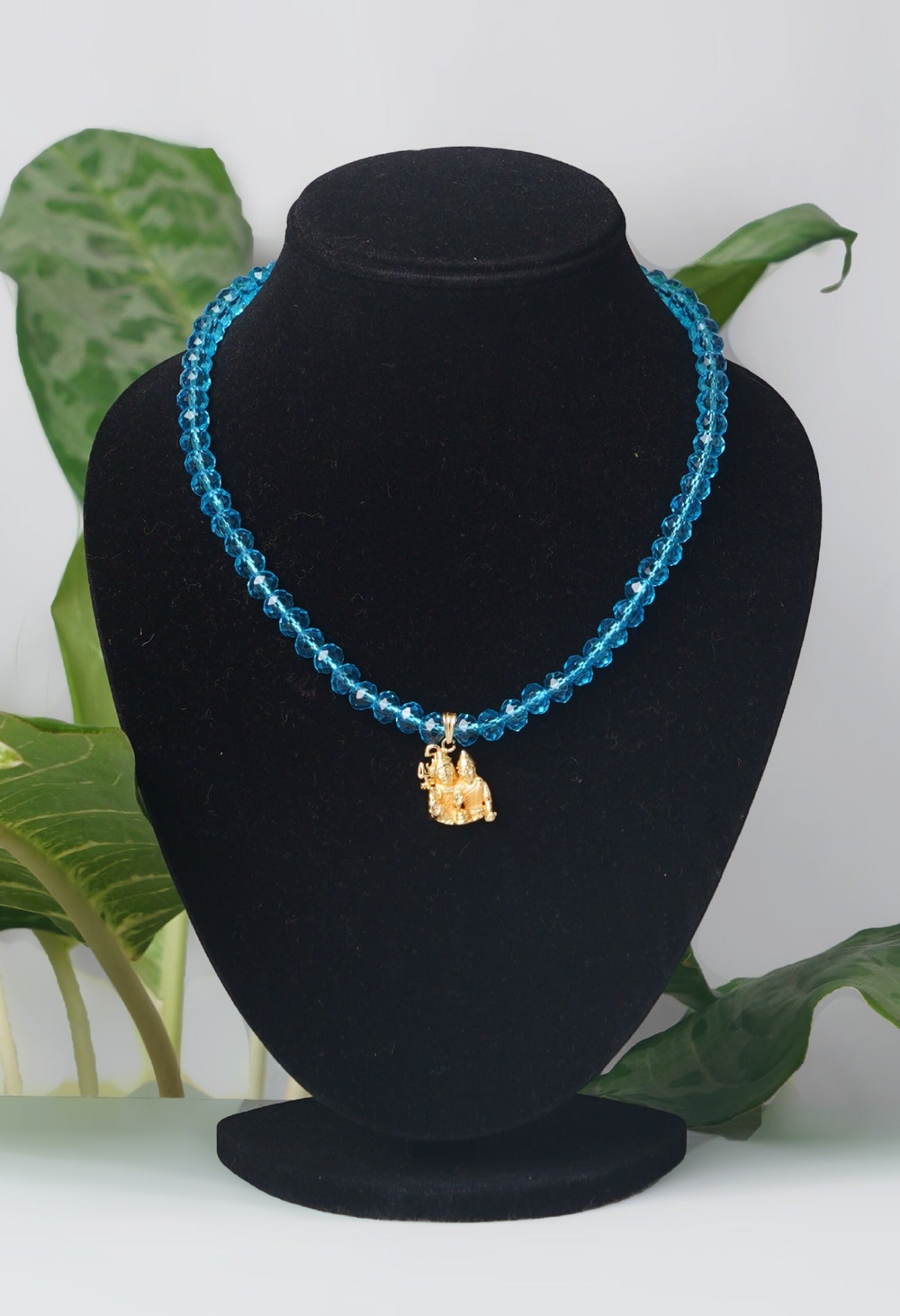 Blue Amravati Crystal Beads with God Pendent-UJ300