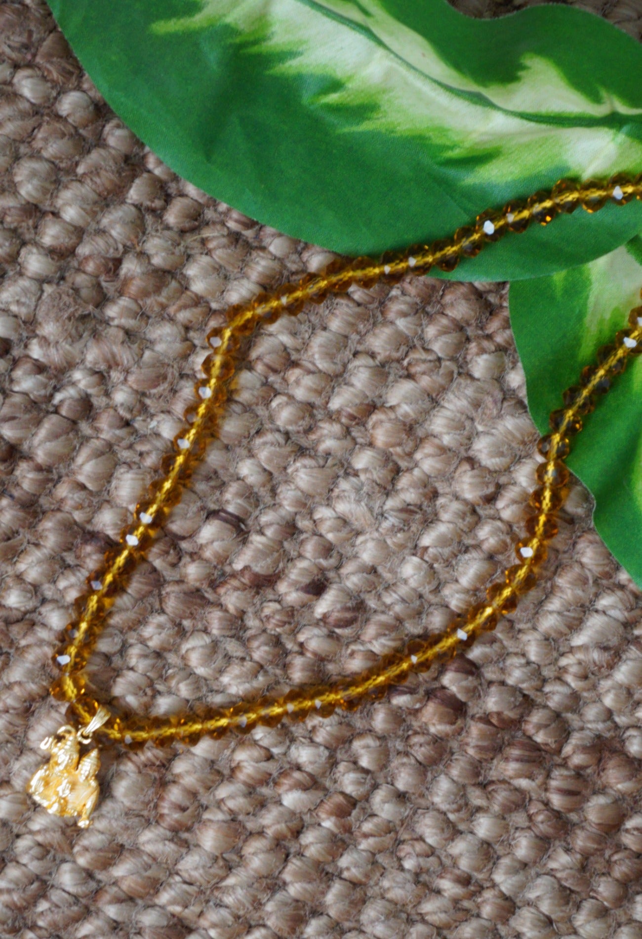 Brown Amravati Crystal Beads with Stone Pendent-UJ304