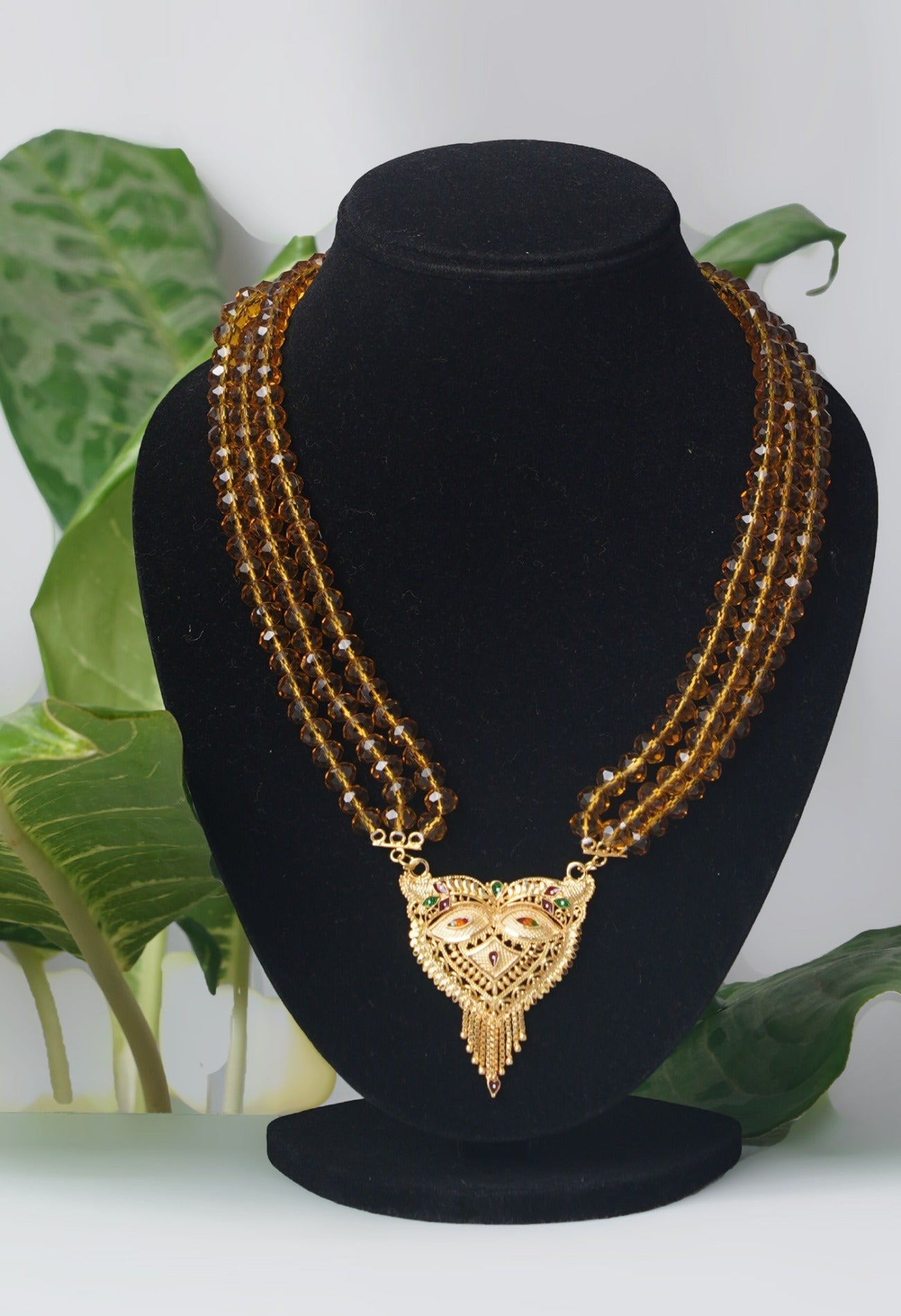 Brown Amravati Crystal Beads with Pendent-UJ309