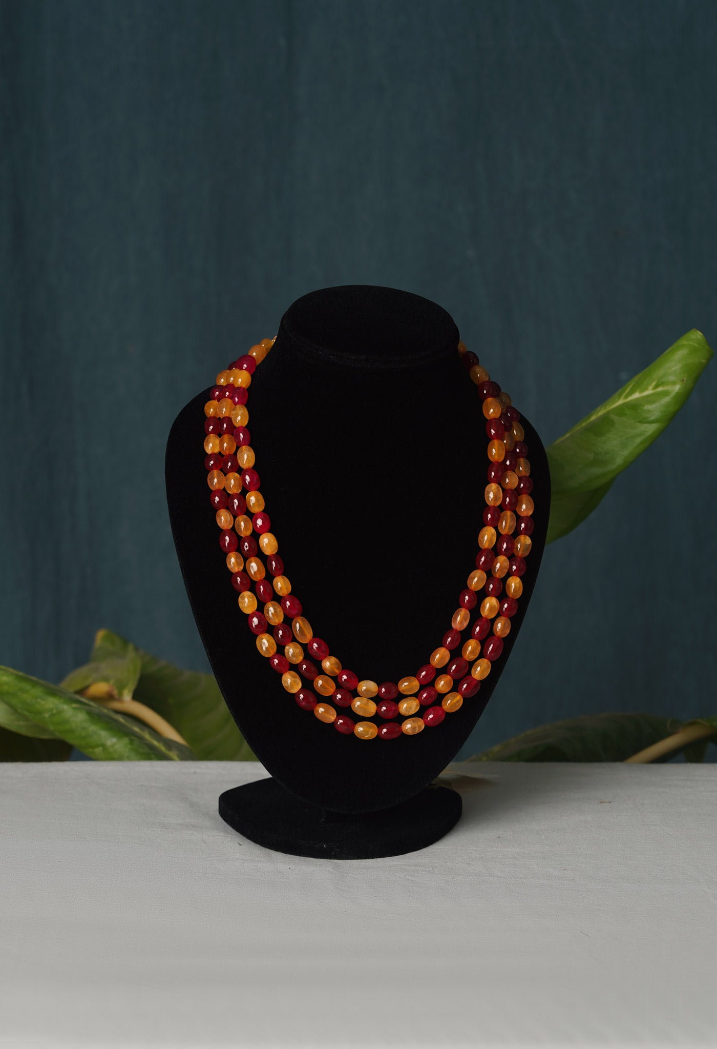 Yellow-Pink Amravati Beads Necklace-UJ433