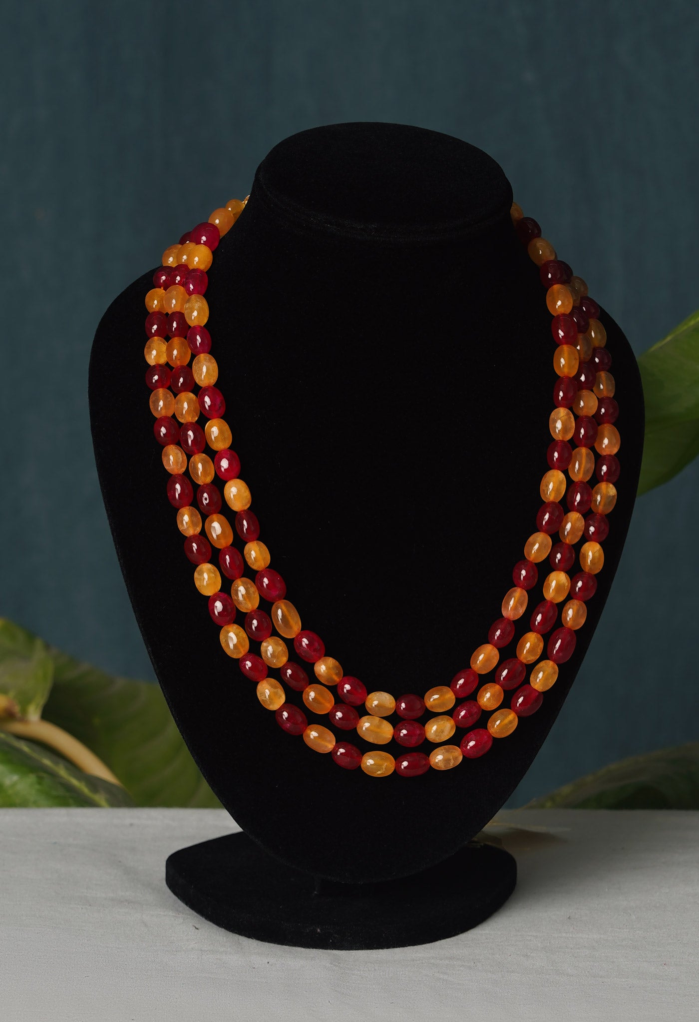 Yellow-Pink Amravati Beads Necklace-UJ433
