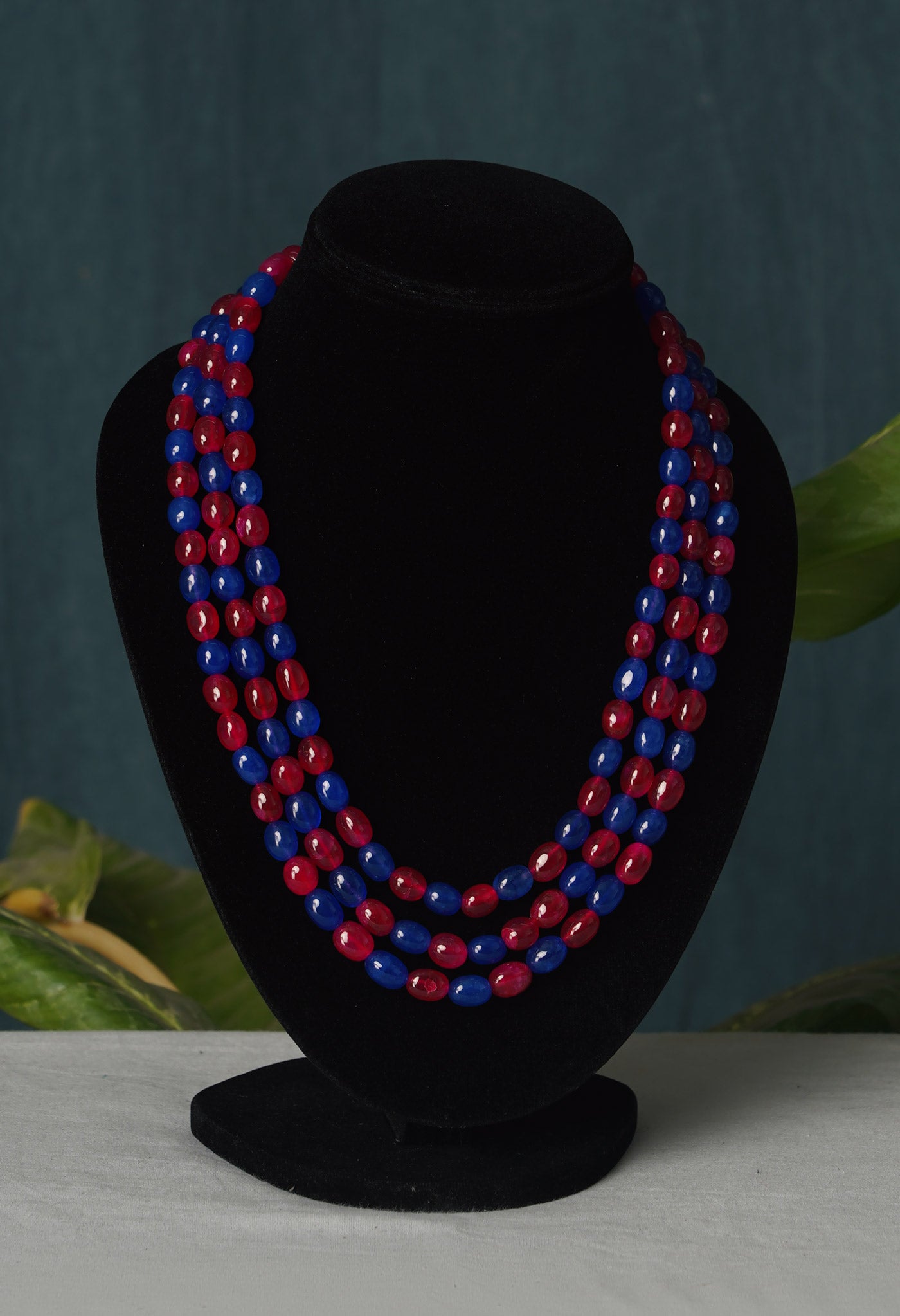 Pink-Blue Amravati Beads Necklace-UJ435