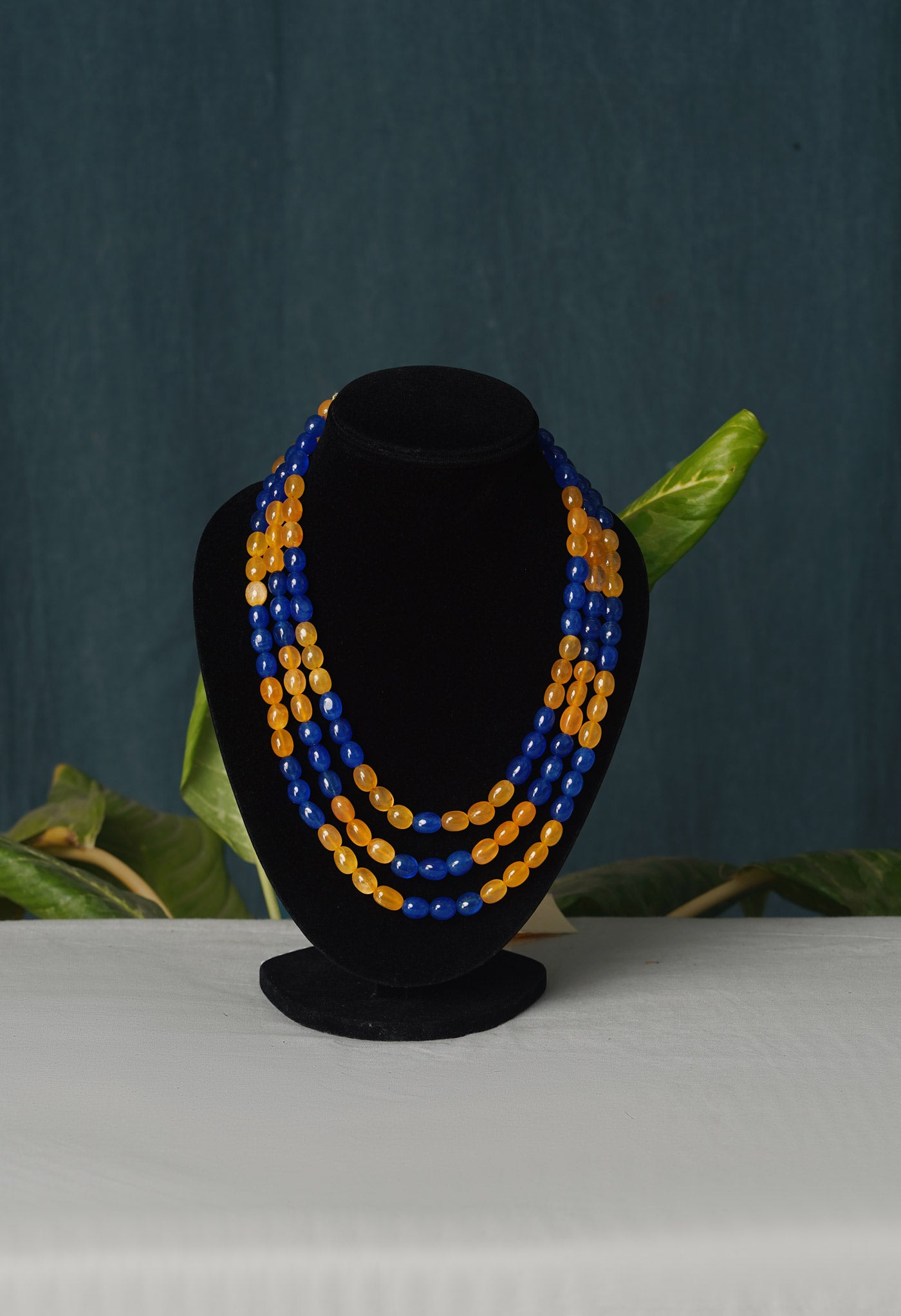 Yellow-Blue Amravati Beads Necklace-UJ438