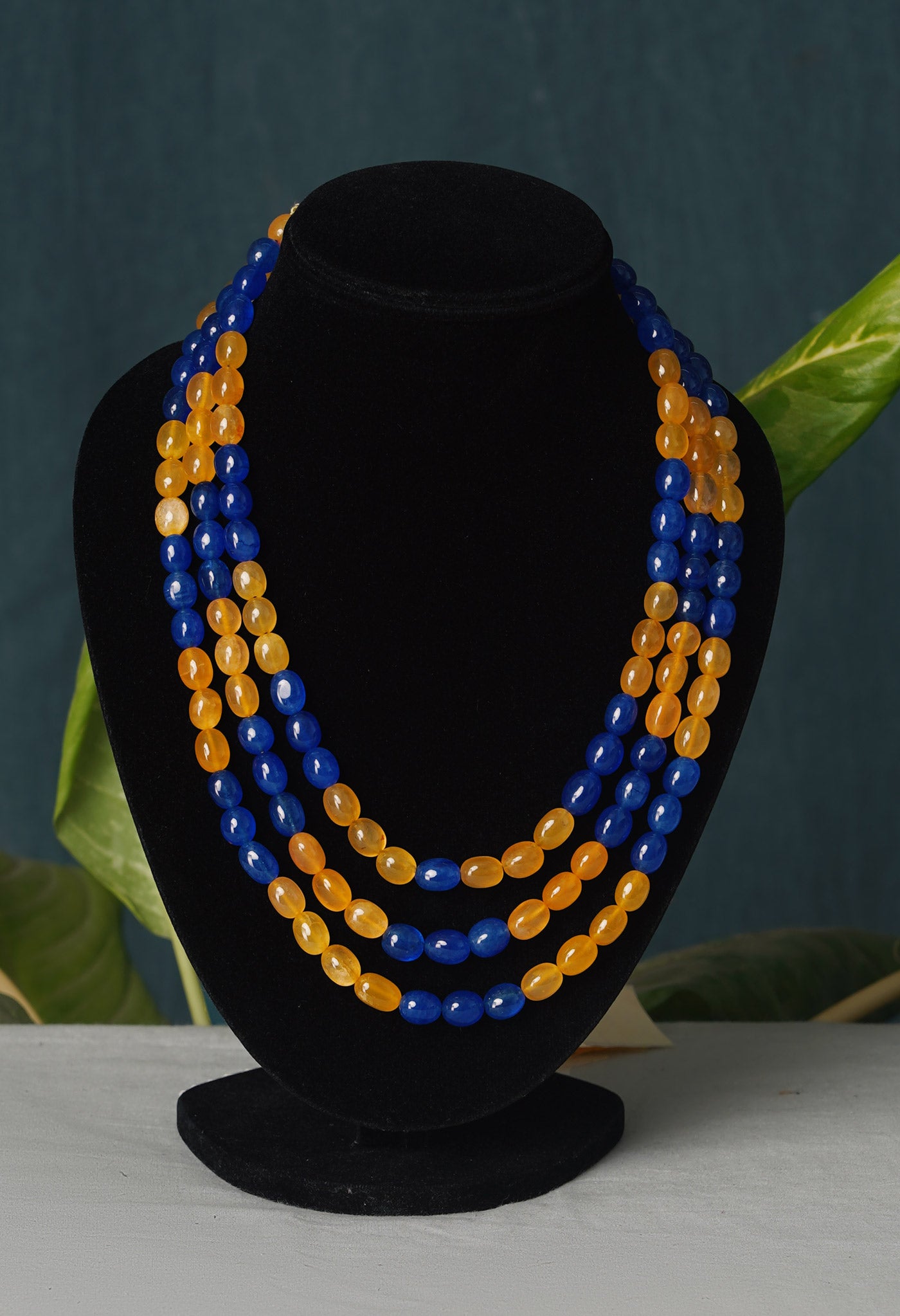 Yellow-Blue Amravati Beads Necklace-UJ438