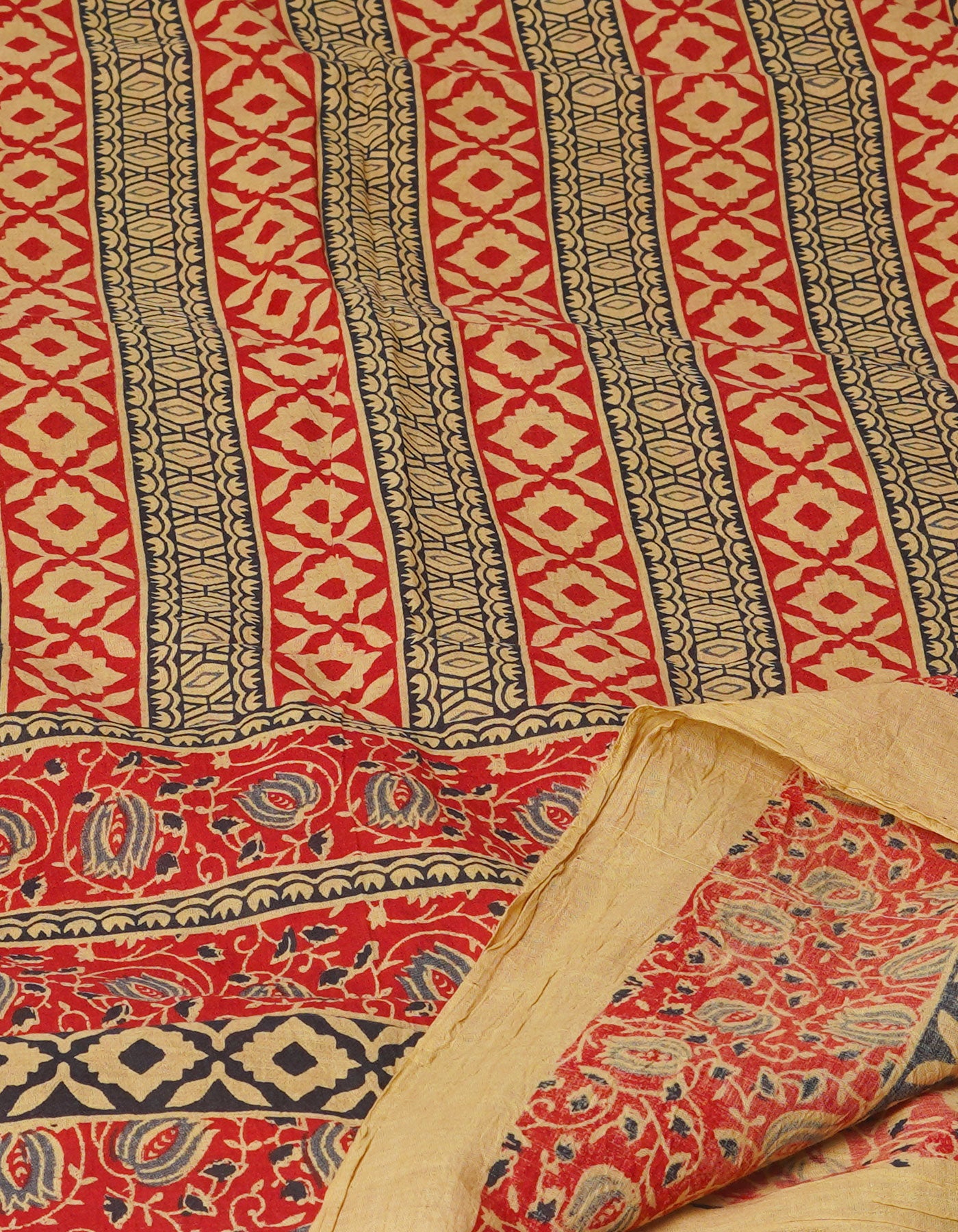 Multi Pure Ajrakh Mulmul Cotton Dupatta With Small Zari Border-UDS4179
