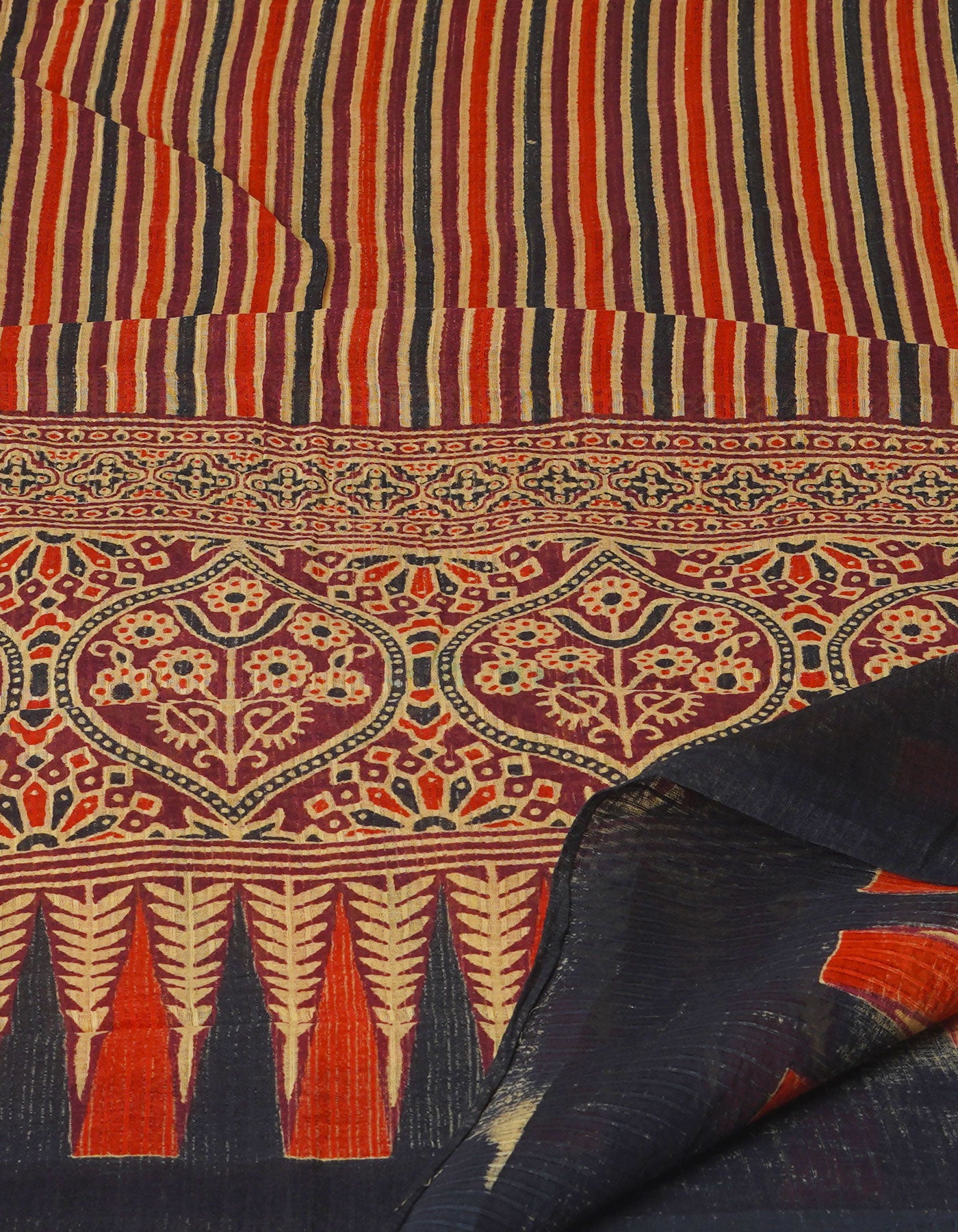 Multi Pure Ajrakh Mulmul Kota Cotton Dupatta With Zari Border-UDS4183