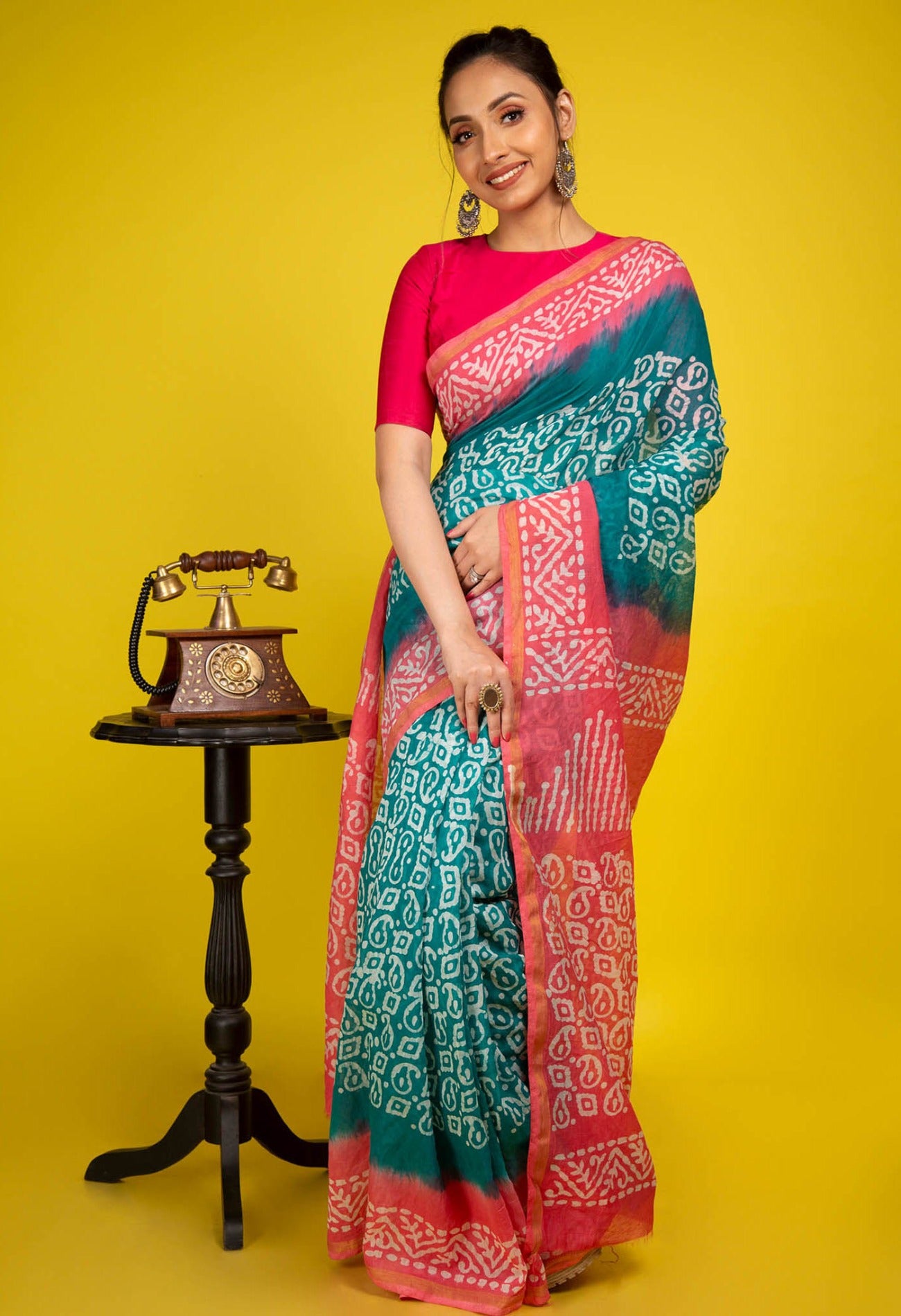 Online Shopping for Blue Pure Wax Batik Chanderi  Cotton Saree with Tie-N-Dye from Rajasthan at Unnatisilks.com India
