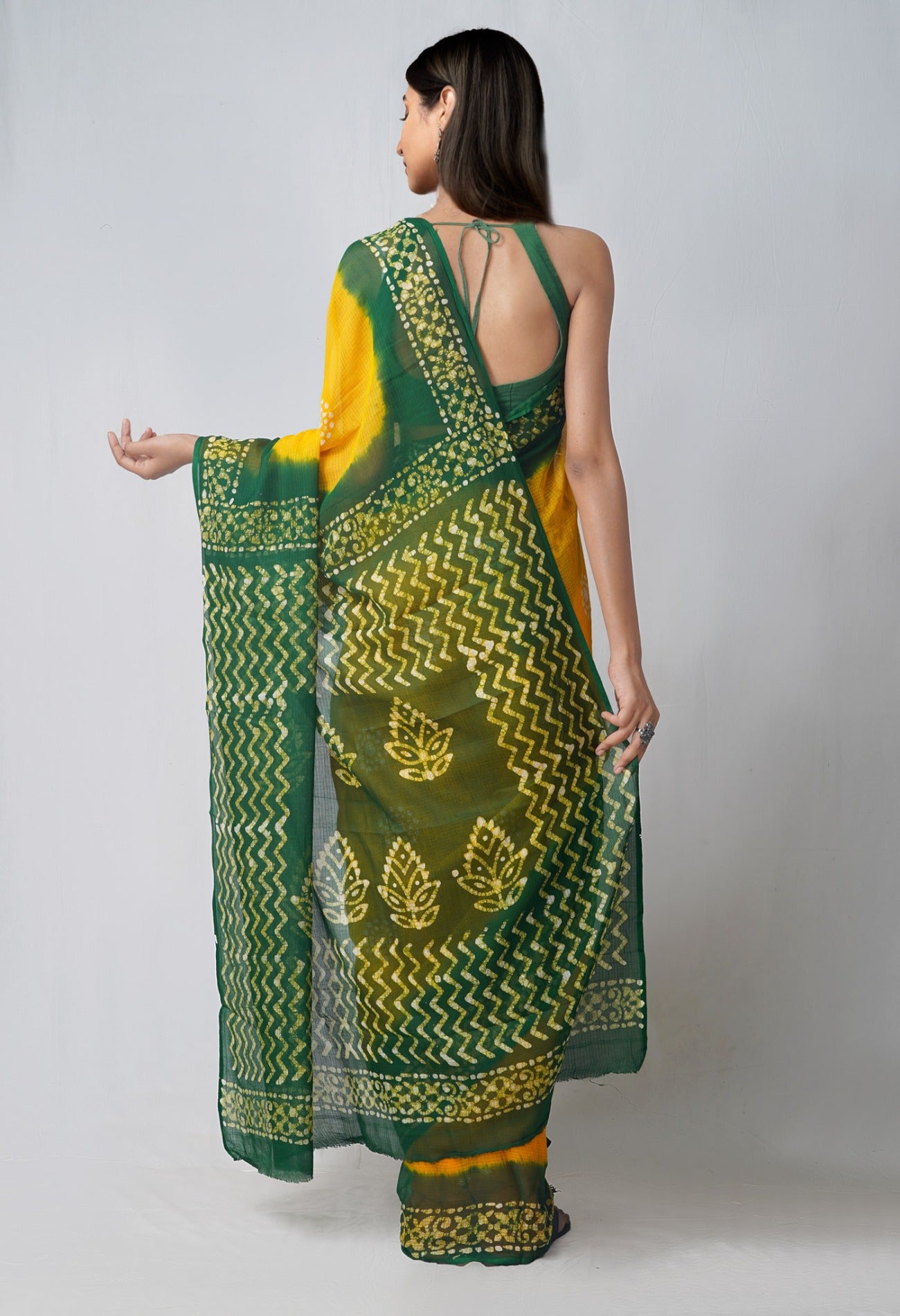 Online Shopping for Yellow-Green Pure Batik Kota Cotton Saree with Batik from Rajasthan at Unnatisilks.com India
