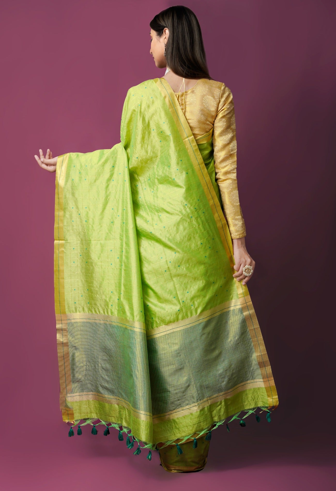 Online Shopping for Green  Dupion Silk Saree with Weaving from West Bengal at Unnatisilks.com India
