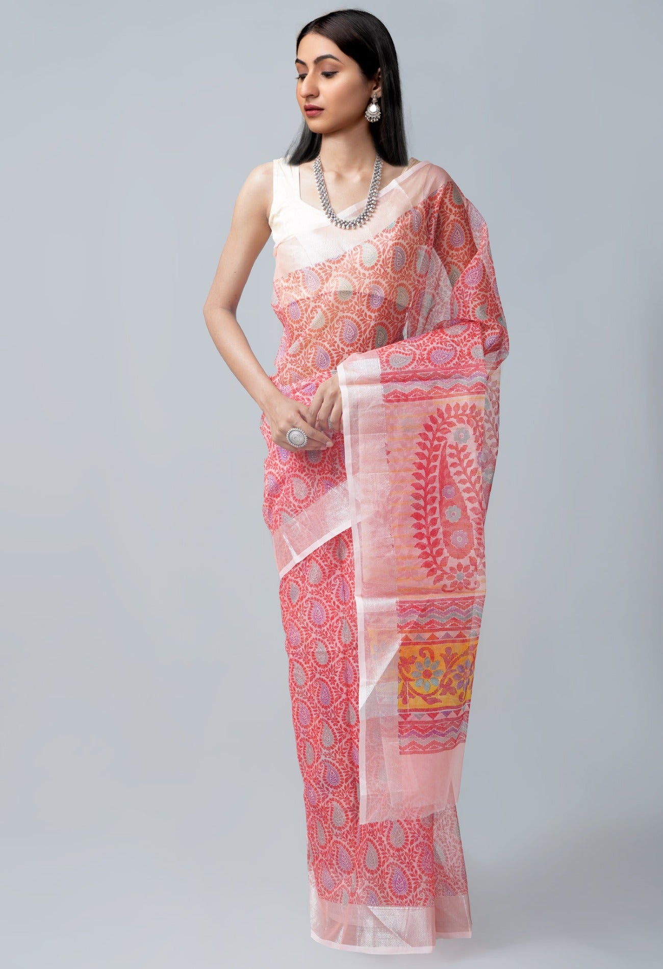 Online Shopping for Pink  Skin Printed  Organza Saree with Fancy/Ethnic Prints from Uttar Pradesh at Unnatisilks.com India
