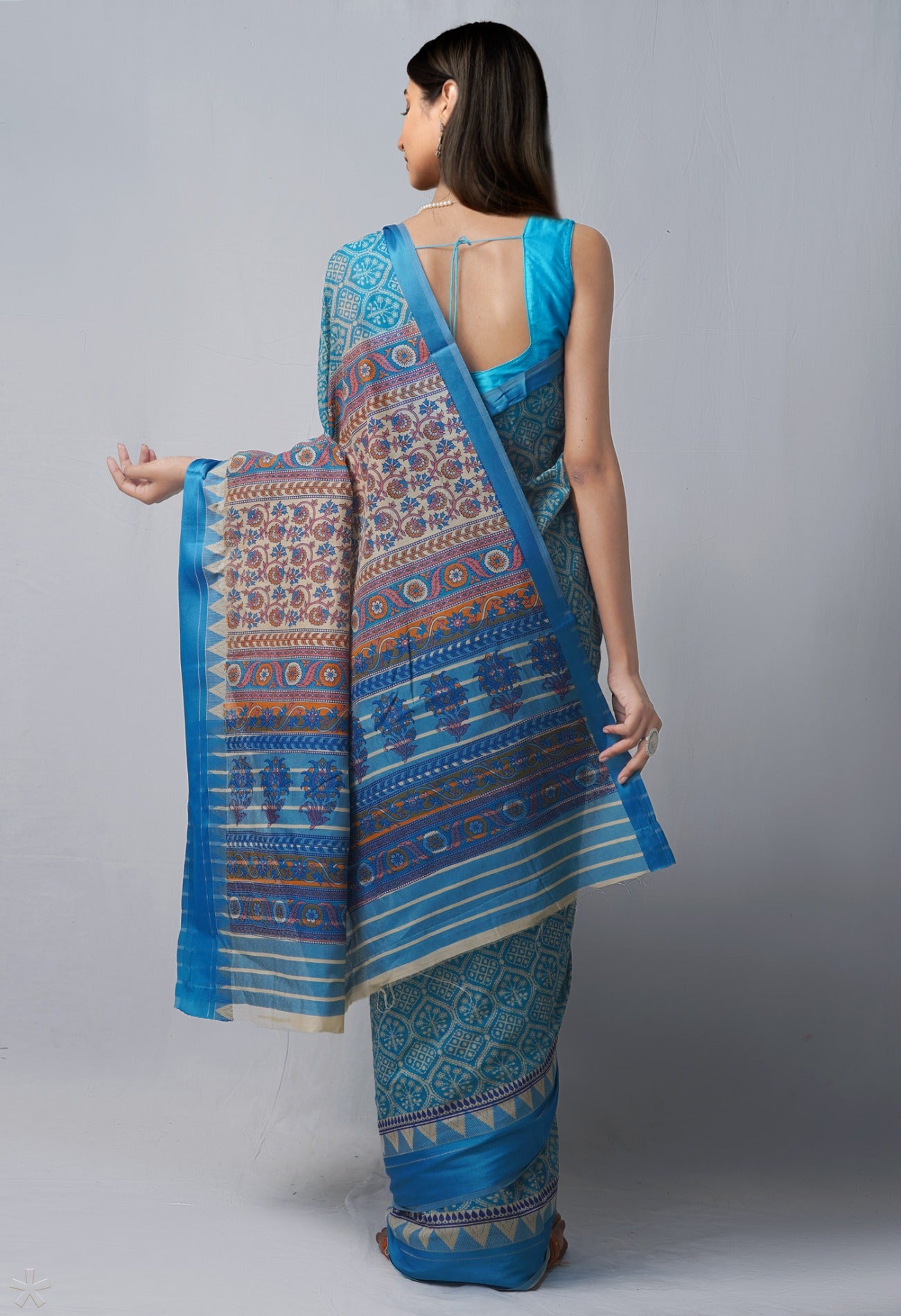 Online Shopping for Blue  Skin Printed Chanderi Sico Saree with Fancy/Ethnic Prints from Madhya Pradesh at Unnatisilks.com India
