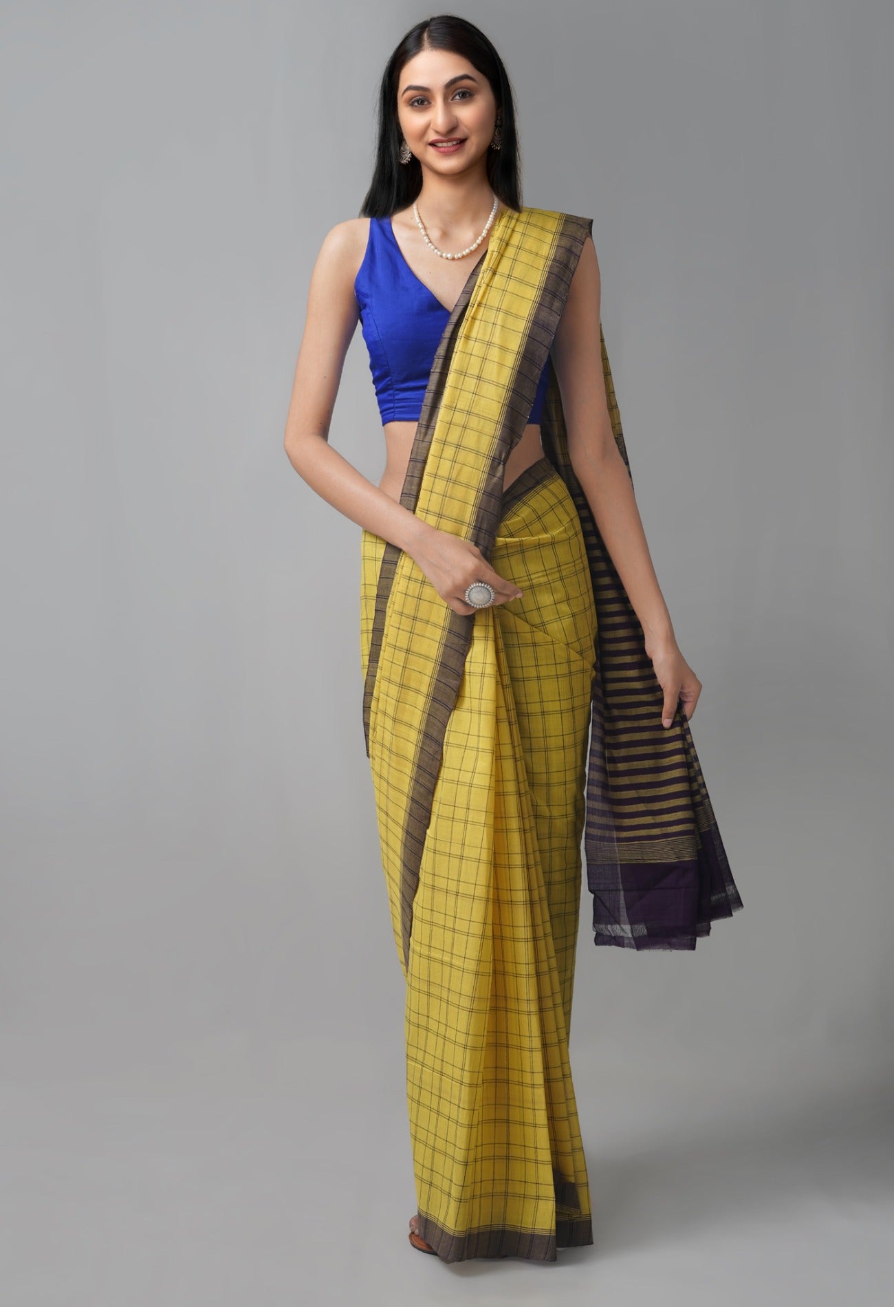 Yellow Pure Handloom Andhra  Cotton Saree