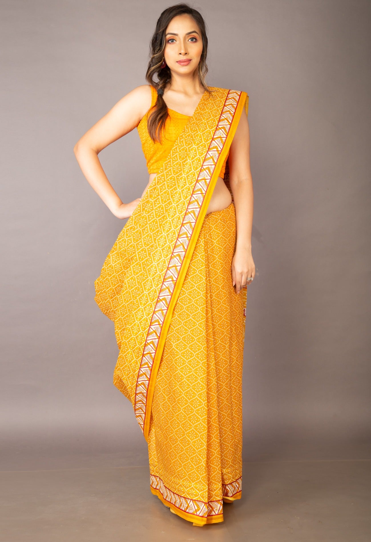 Online Shopping for Yellow Pure Krisha Block Printed  Cotton Saree with Hand Block Prints from Rajasthan at Unnatisilks.com India
