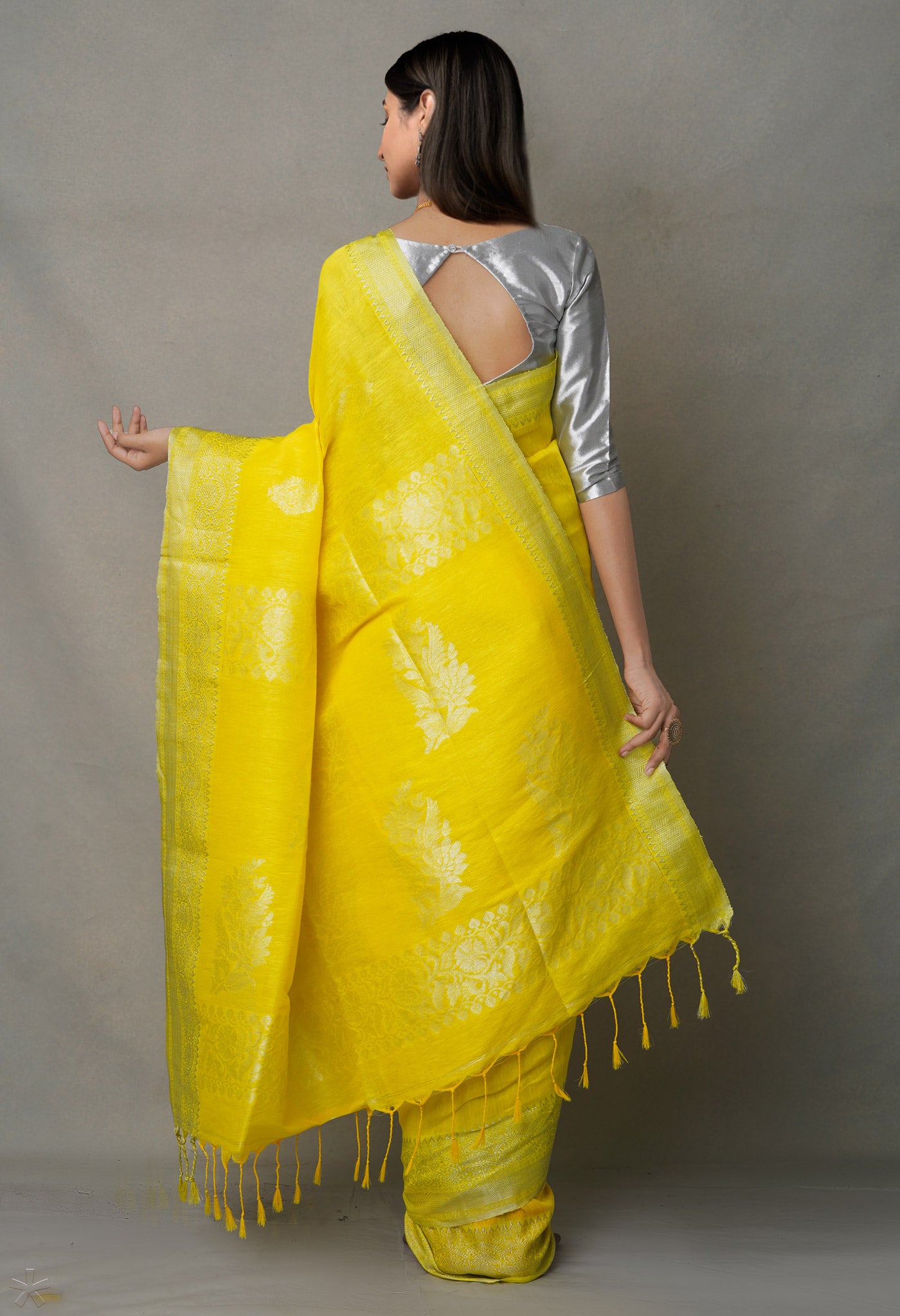 Yellow Pure Handloom Dhakai Jamdhani Cotton Silk Saree