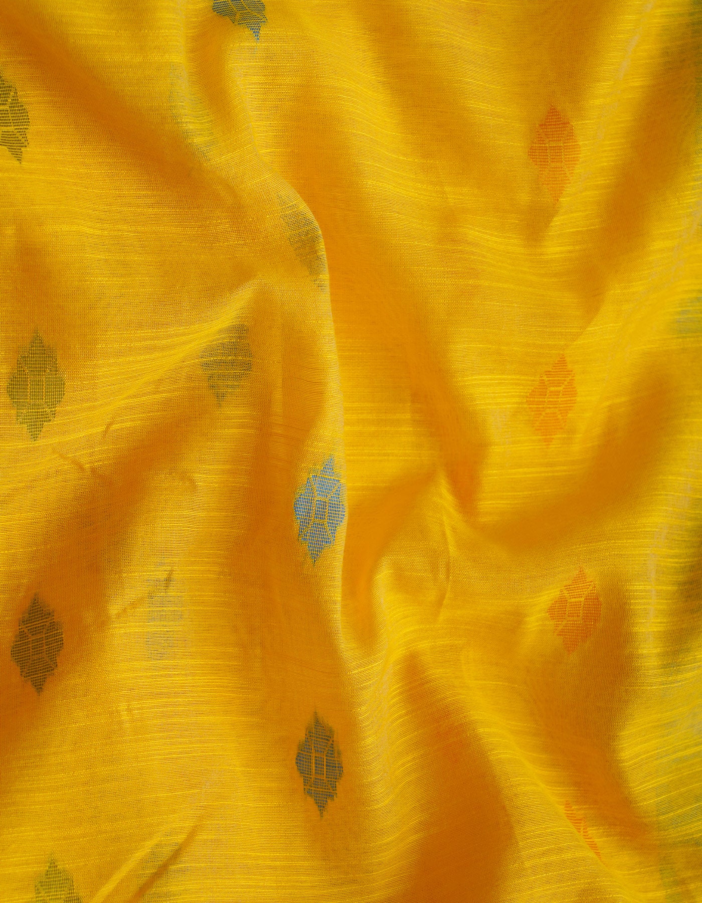 Yellow-Blue PureHandloom Bengal Linen Saree