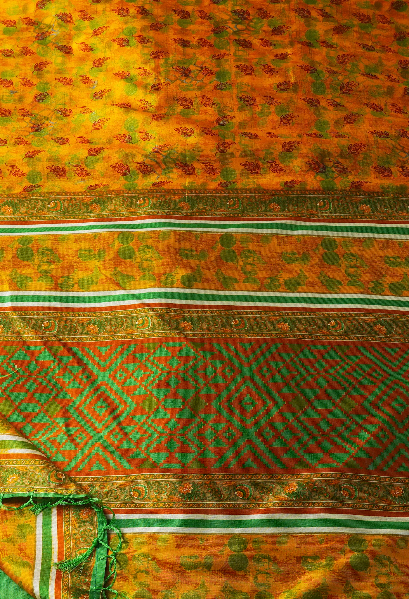 Yellow-Green  Fancy Block Printed  Art Silk  Saree-UNM67345