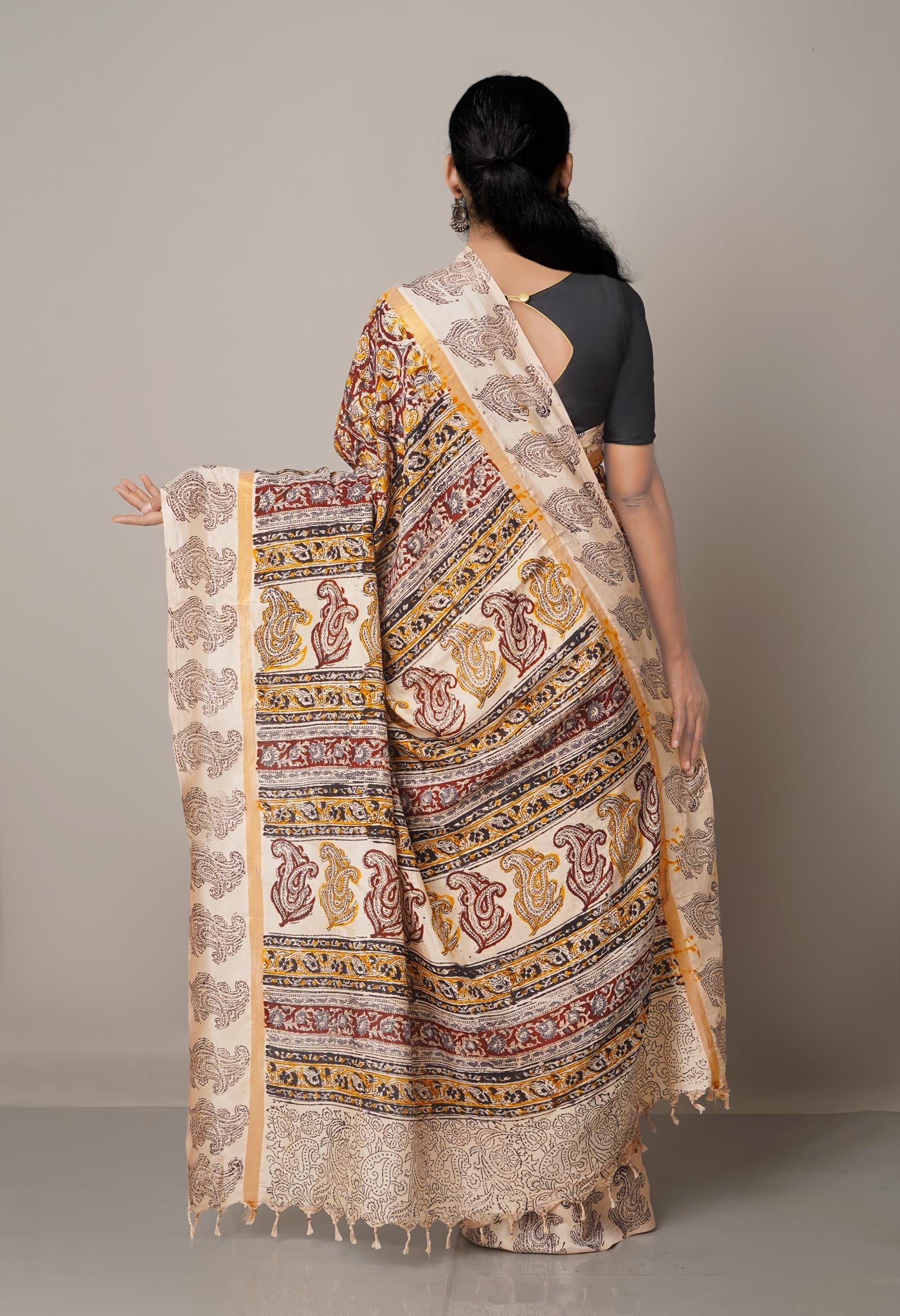 Multi Pure Kalamkari Block Printed Silk Saree