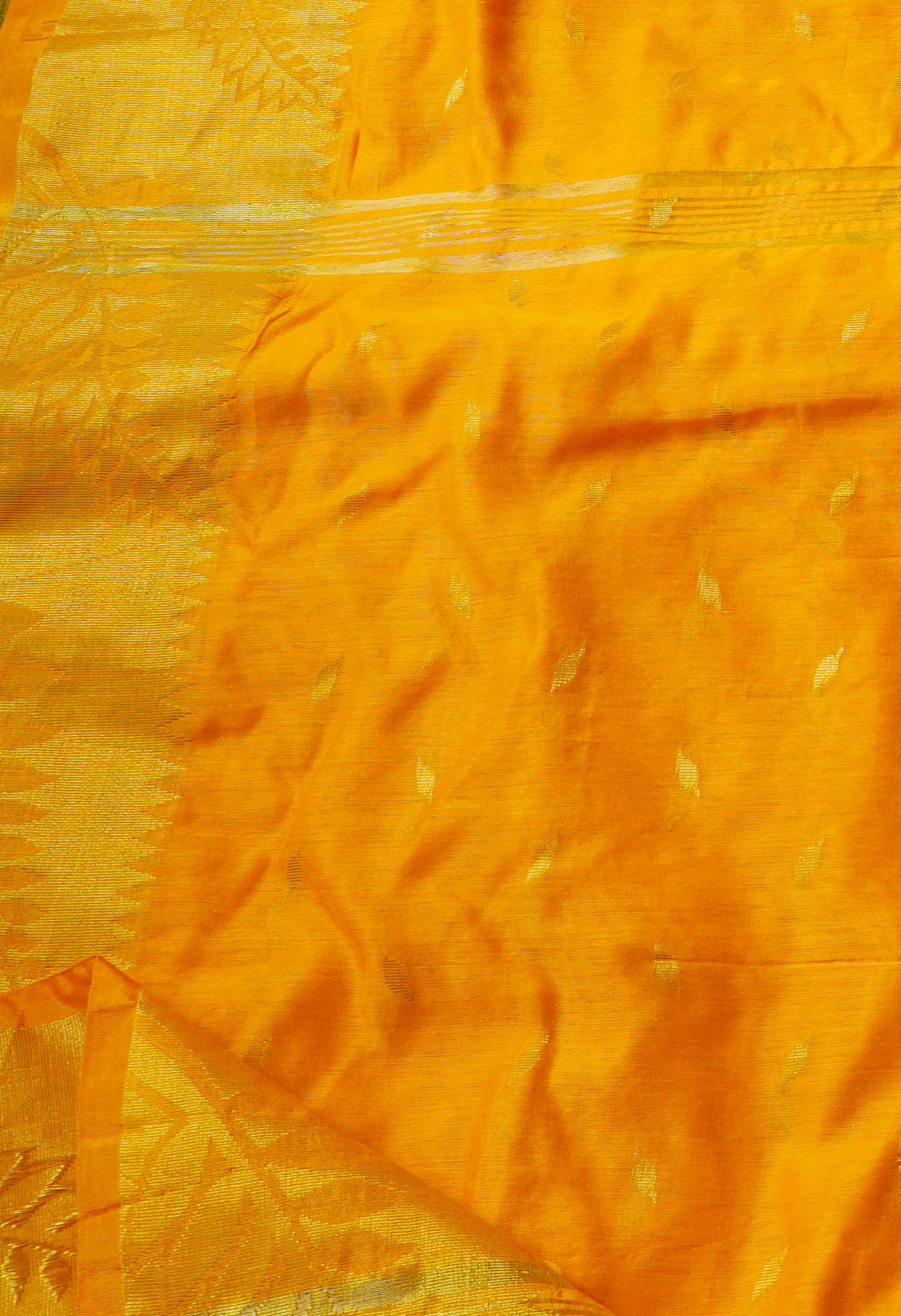 Yellow-Orange Handloom Jamdhani Bengal Sico Saree-UNM68225