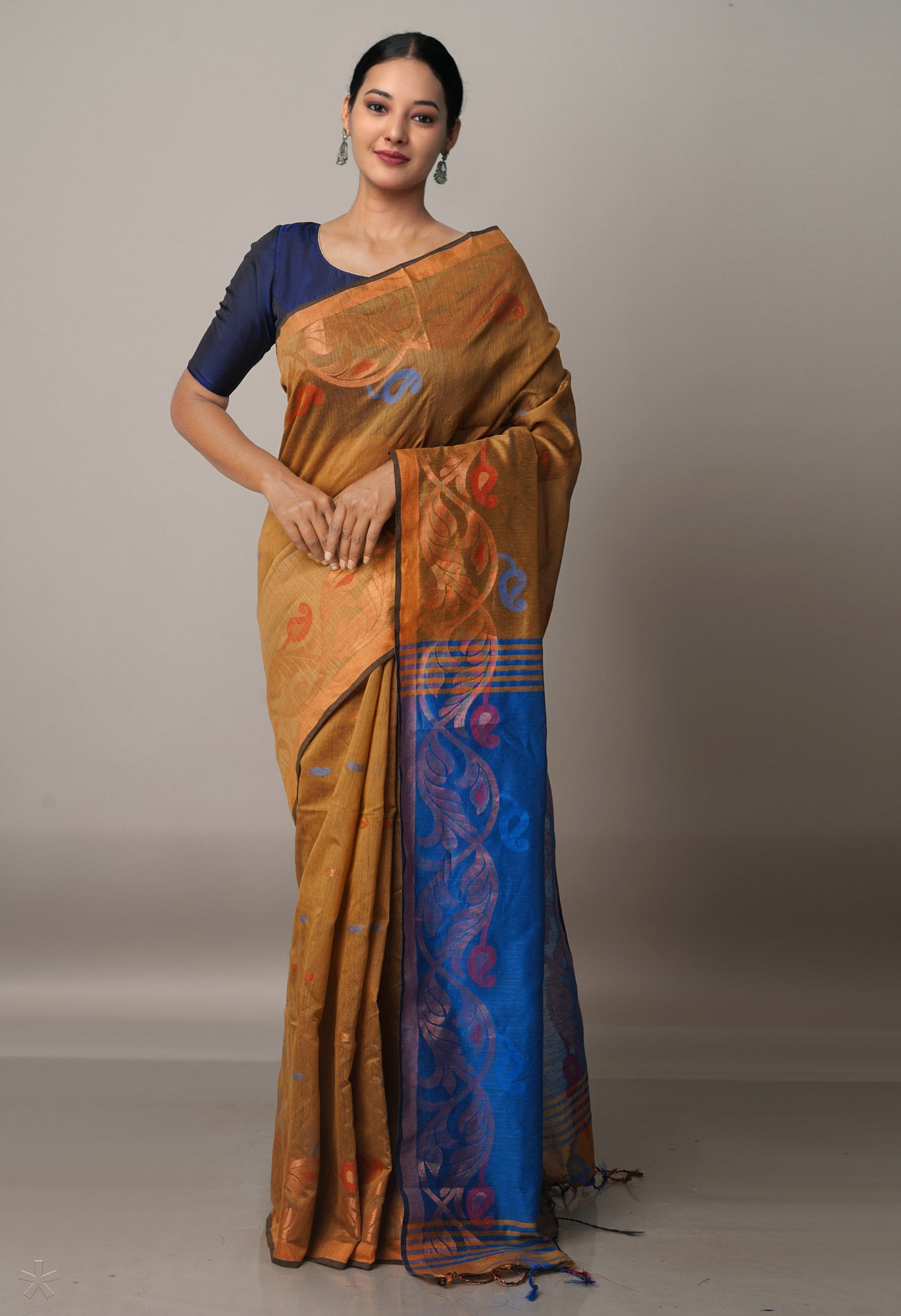 Brown Handloom Jamdhani Bengal Sico Saree