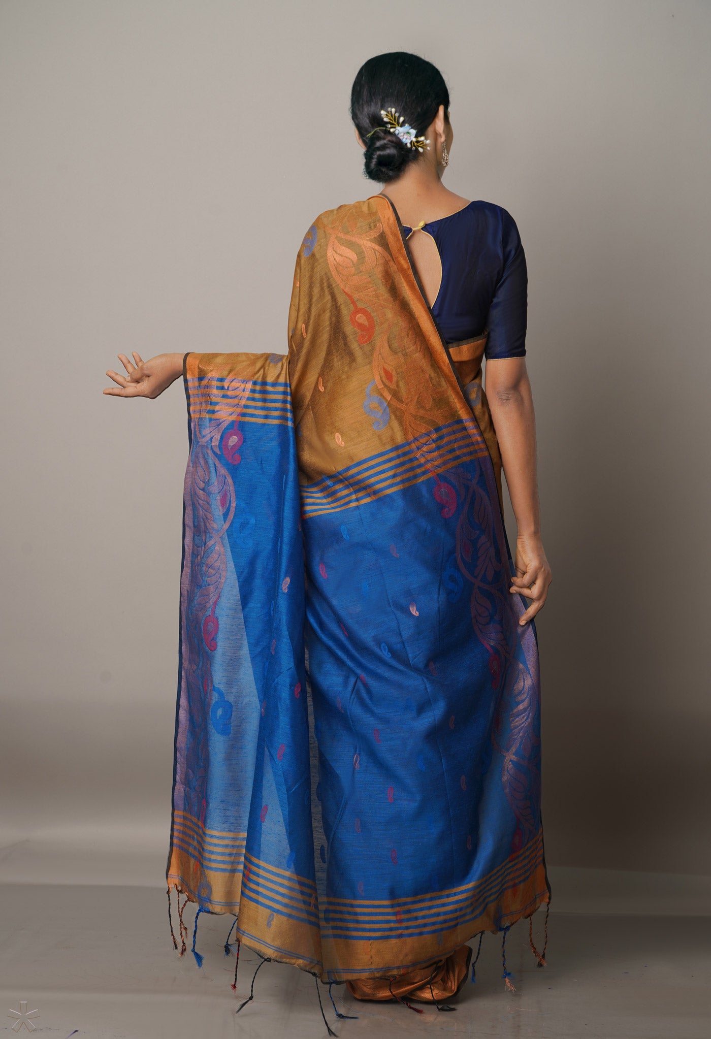 Brown Handloom Jamdhani Bengal Sico Saree