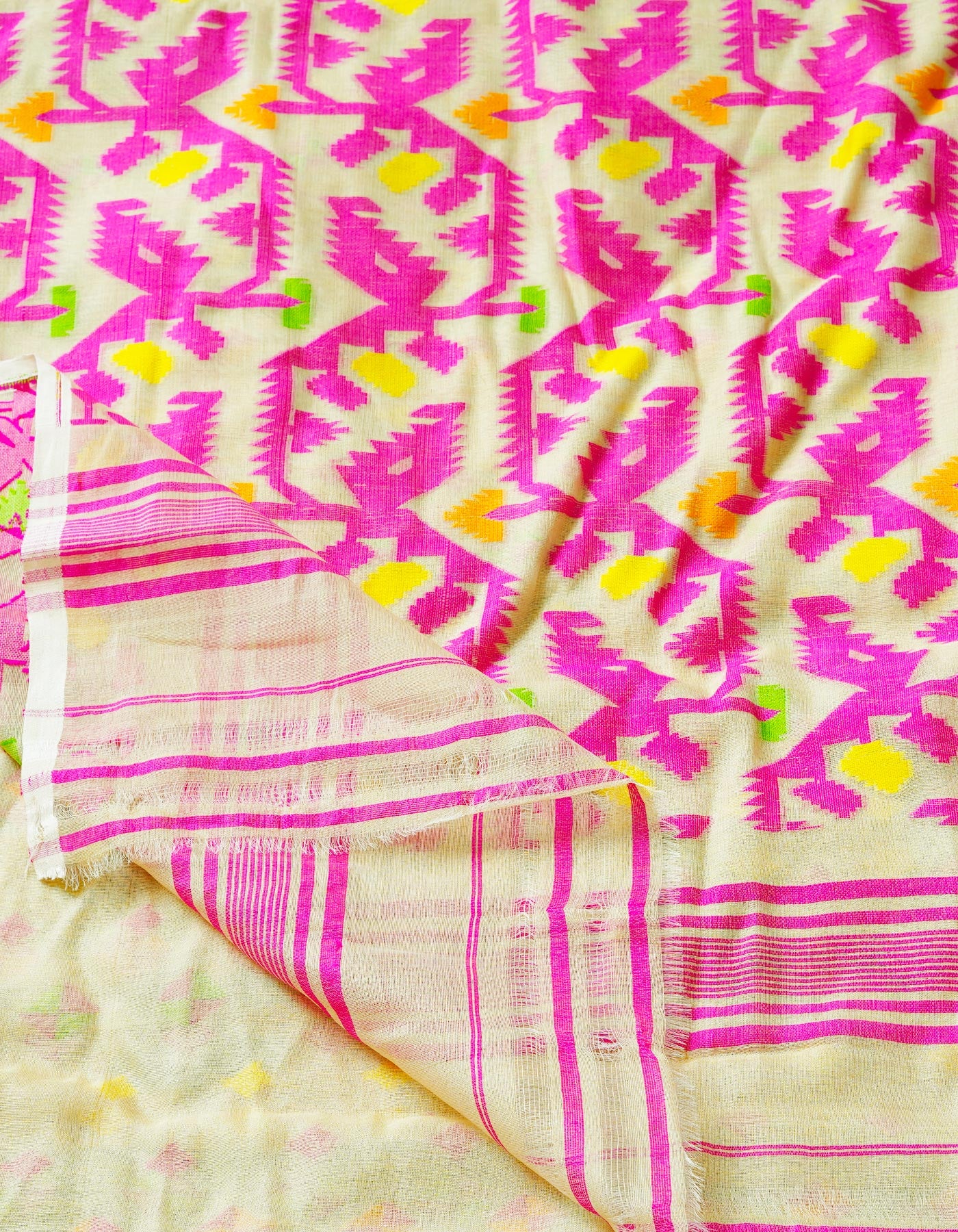 Beige Pure Handloom Jamdhani Bengal Cotton Silk Saree