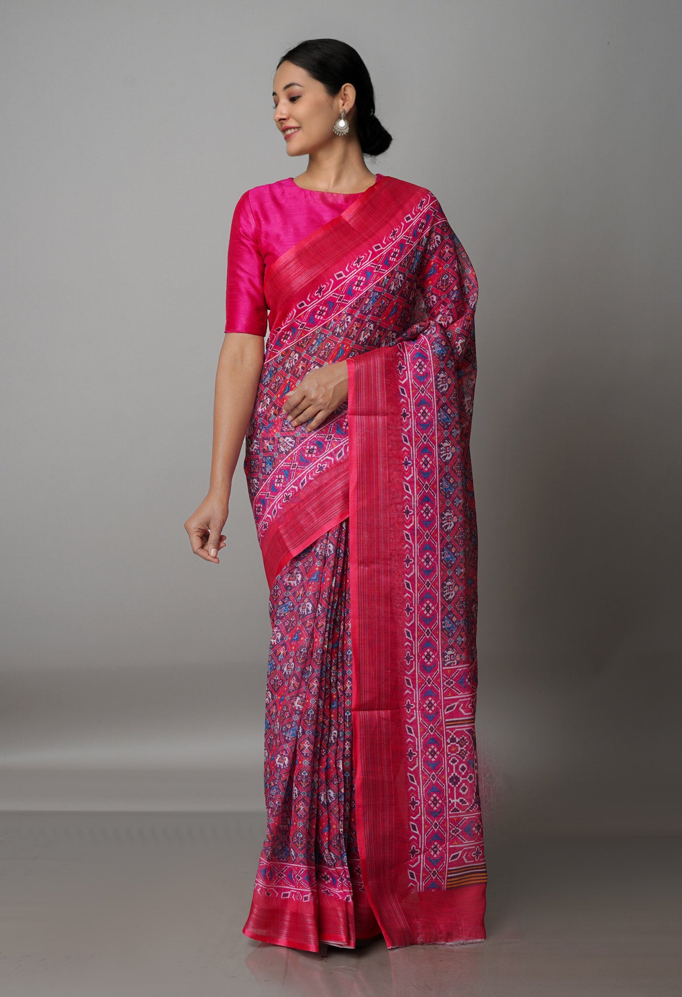 Pink Digital Printed Linen Saree