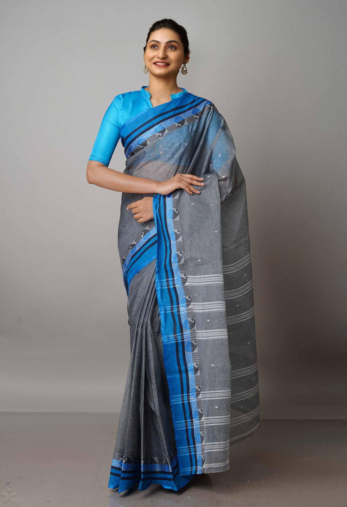 Grey Pure Handloom Superfine Bengal Cotton Saree