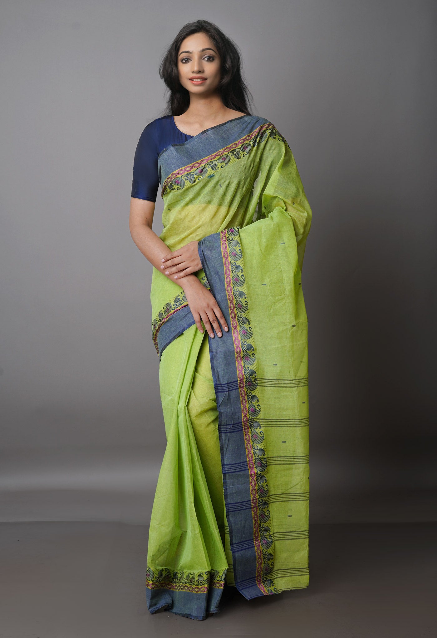 Green Pure Handloom Superfine Bengal Cotton Saree-UNM69571
