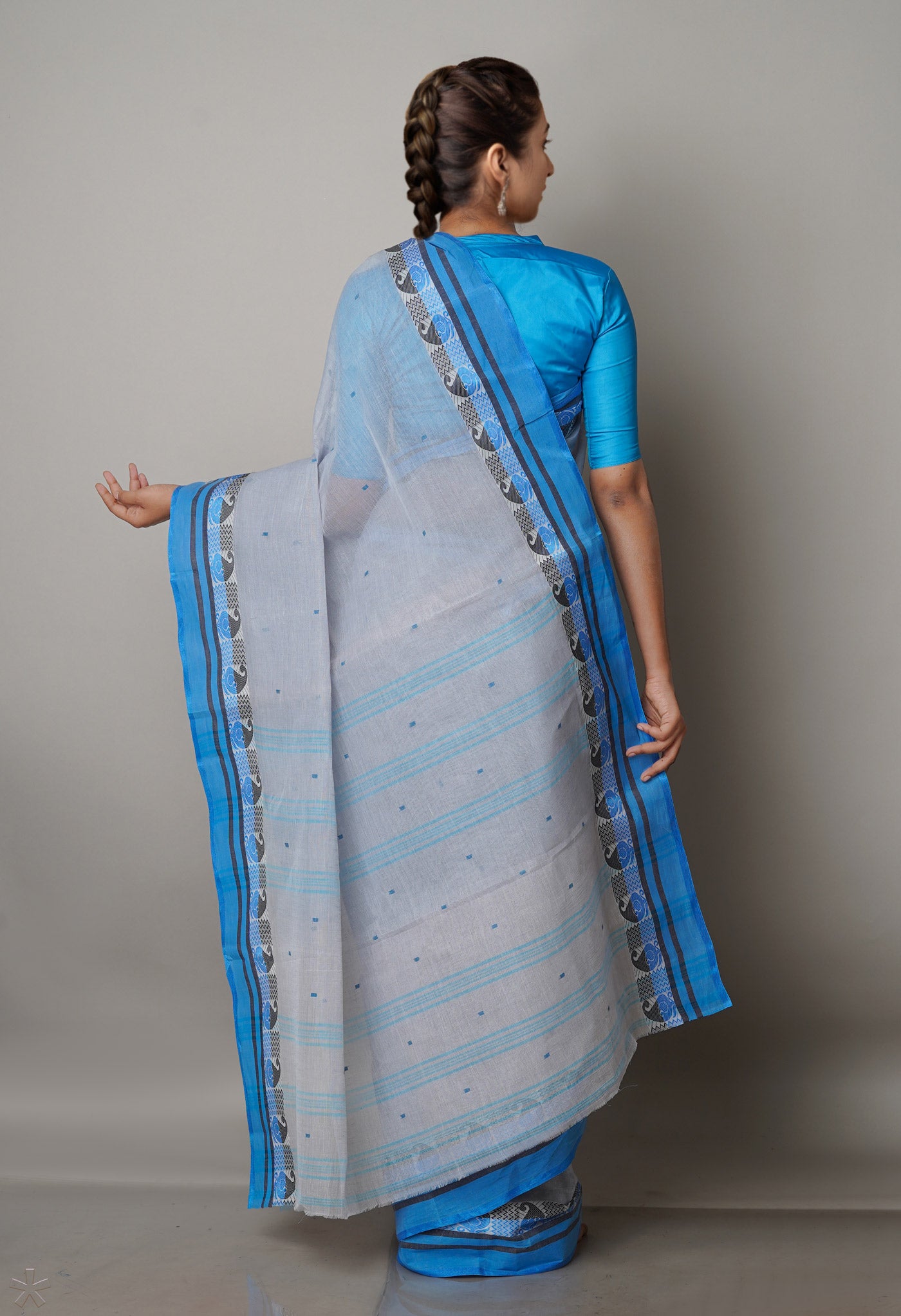 Blue Pure Handloom Superfine Bengal Cotton Saree