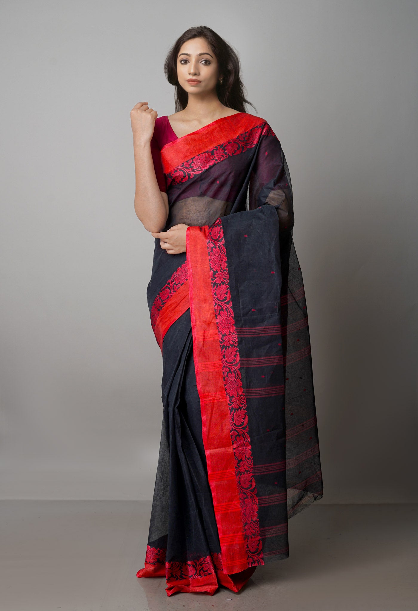 Black Pure Handloom Superfine Bengal Cotton Saree