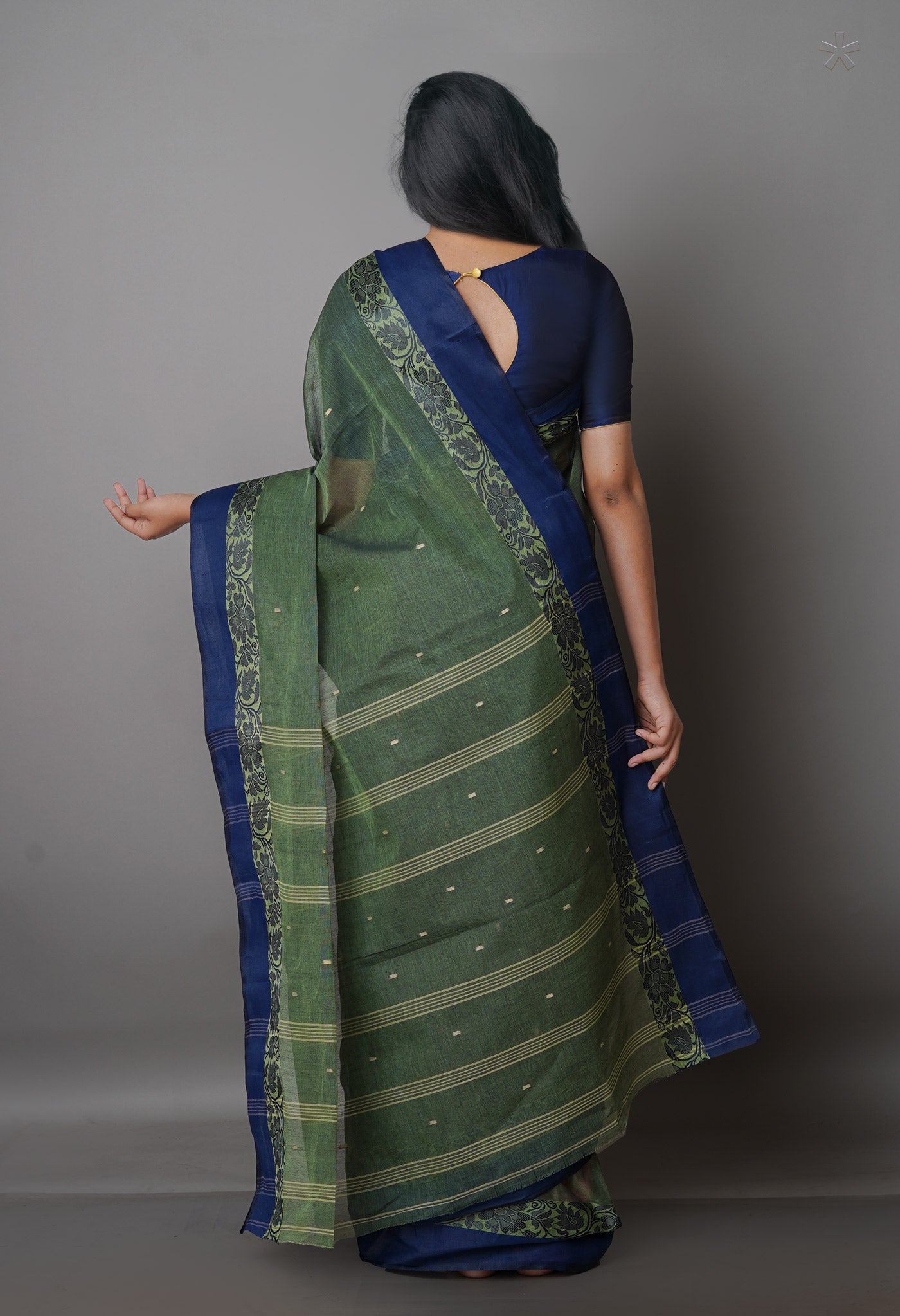 Green Pure Handloom Superfine Bengal Cotton Saree-UNM69593