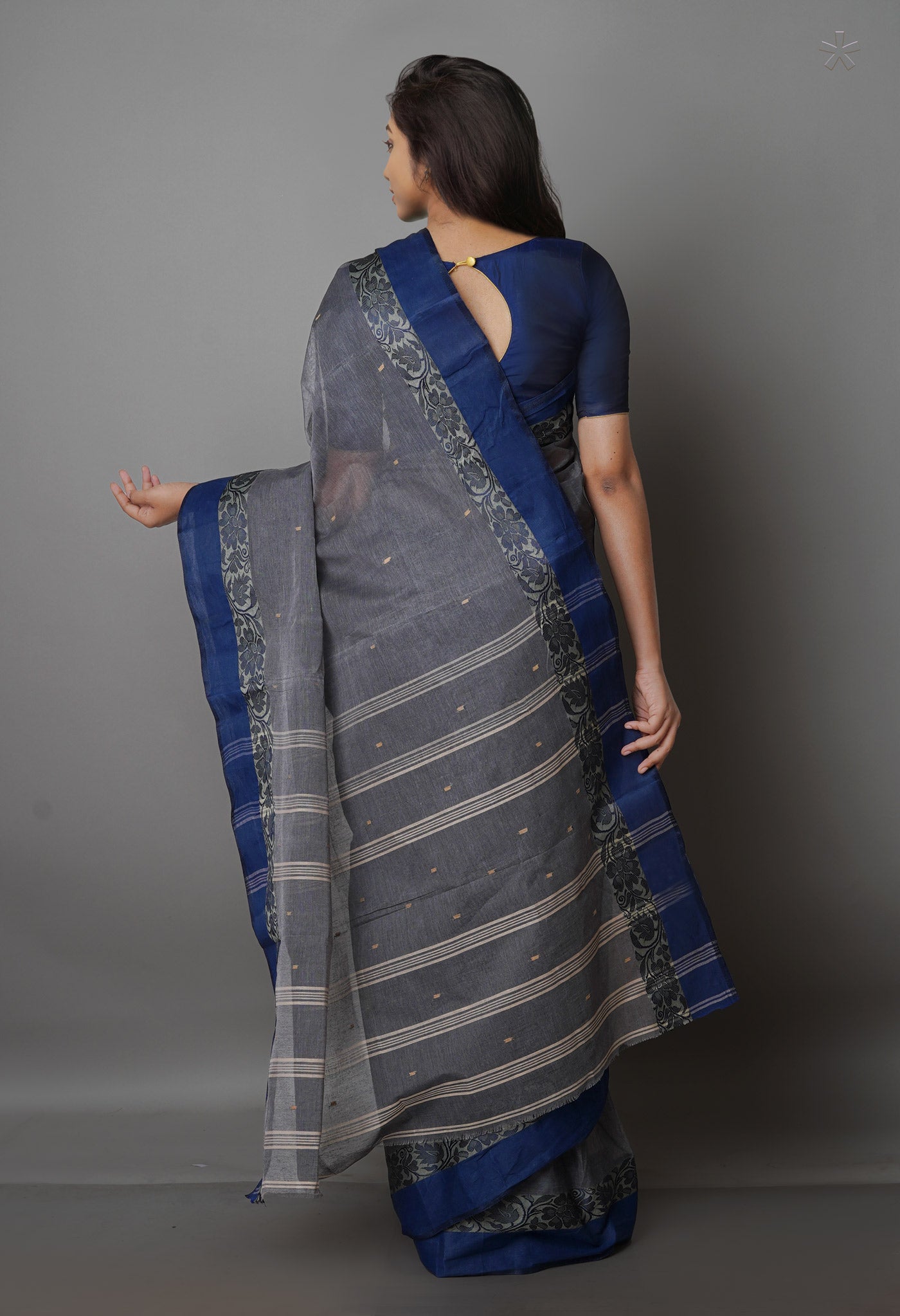 Grey Pure Handloom Superfine Bengal Cotton Saree-UNM69598
