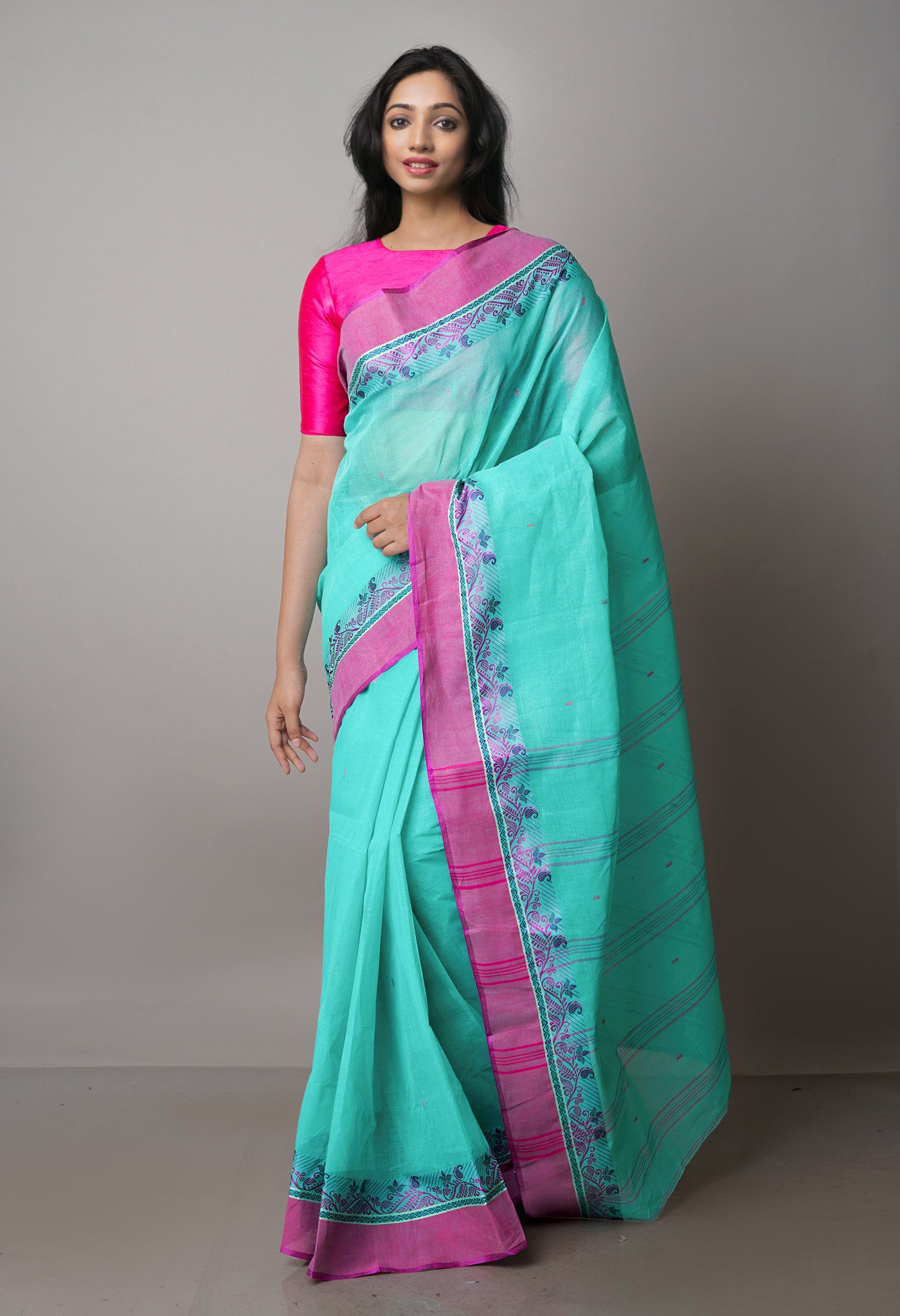 Blue Pure Handloom Superfine Bengal Cotton Saree