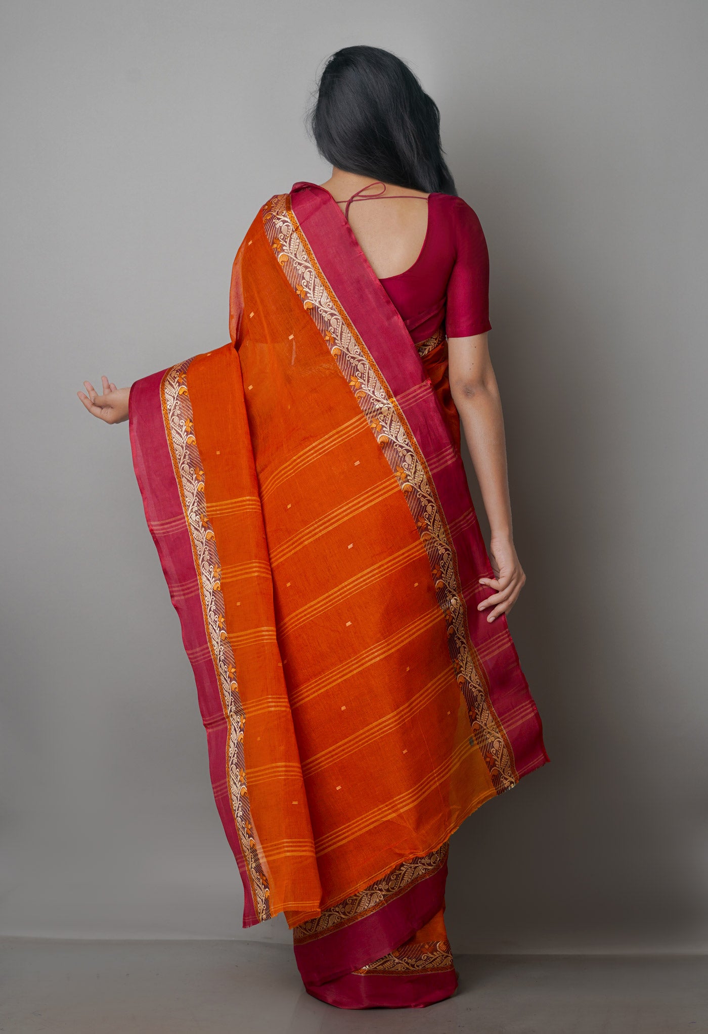 Rust Orange Pure Handloom Superfine Bengal Cotton Saree-UNM69601