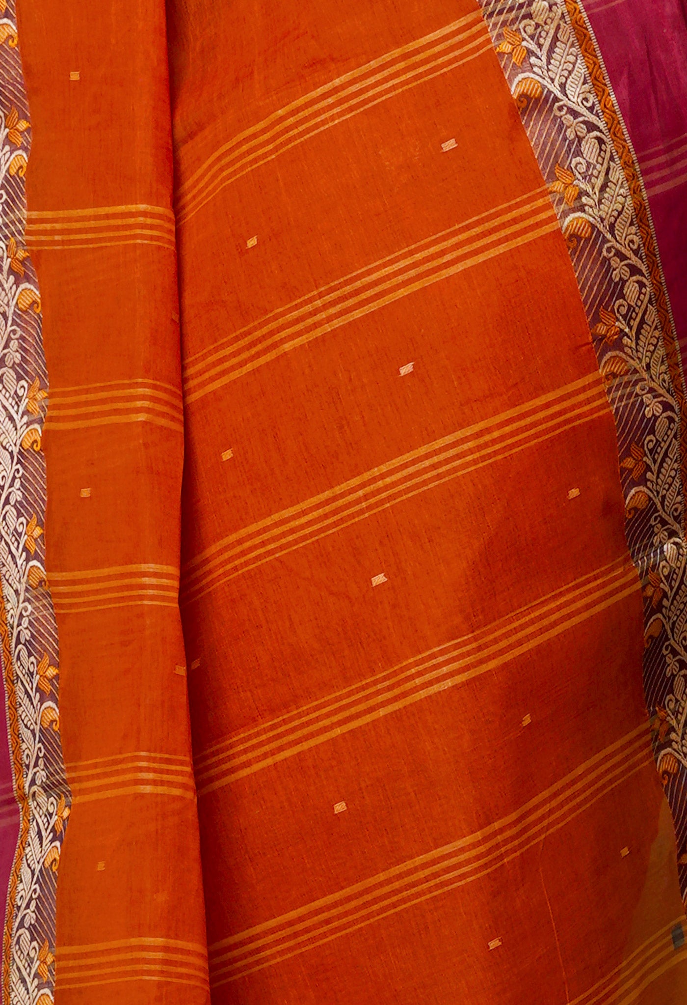 Rust Orange Pure Handloom Superfine Bengal Cotton Saree-UNM69601