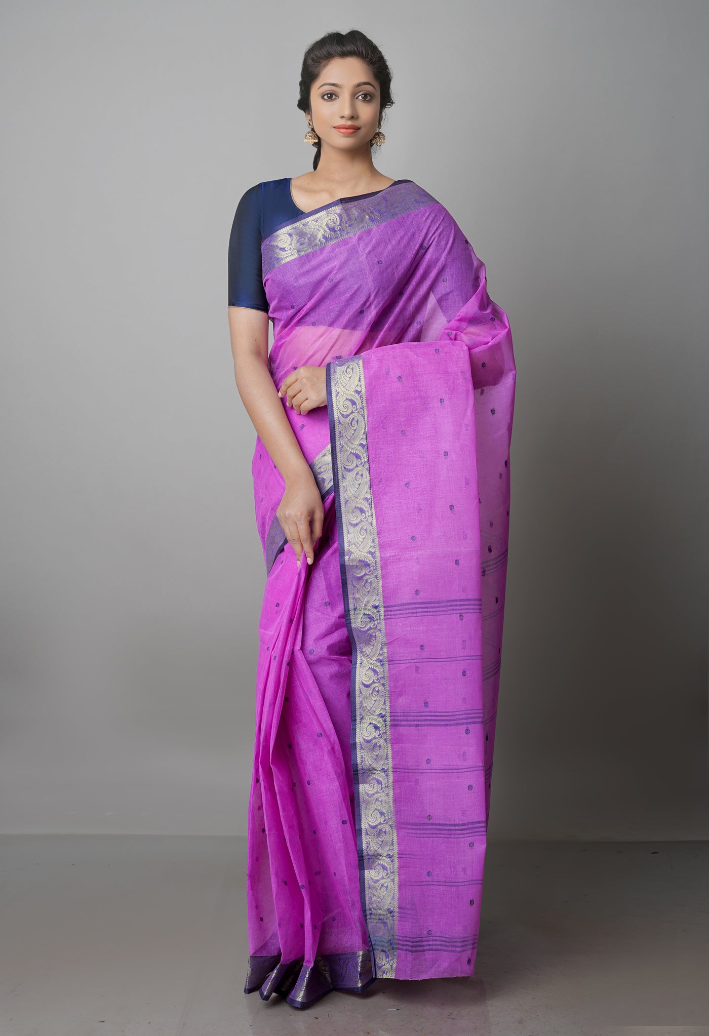 Pink Pure Handloom Superfine Bengal Cotton Saree-UNM69604
