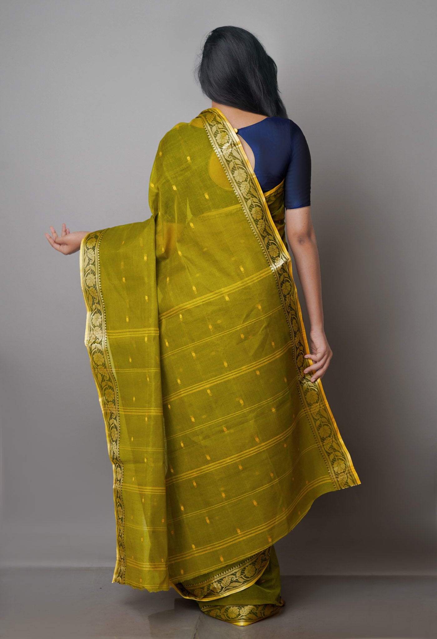 Olive Green Pure Handloom Superfine Bengal Cotton Saree-UNM69607