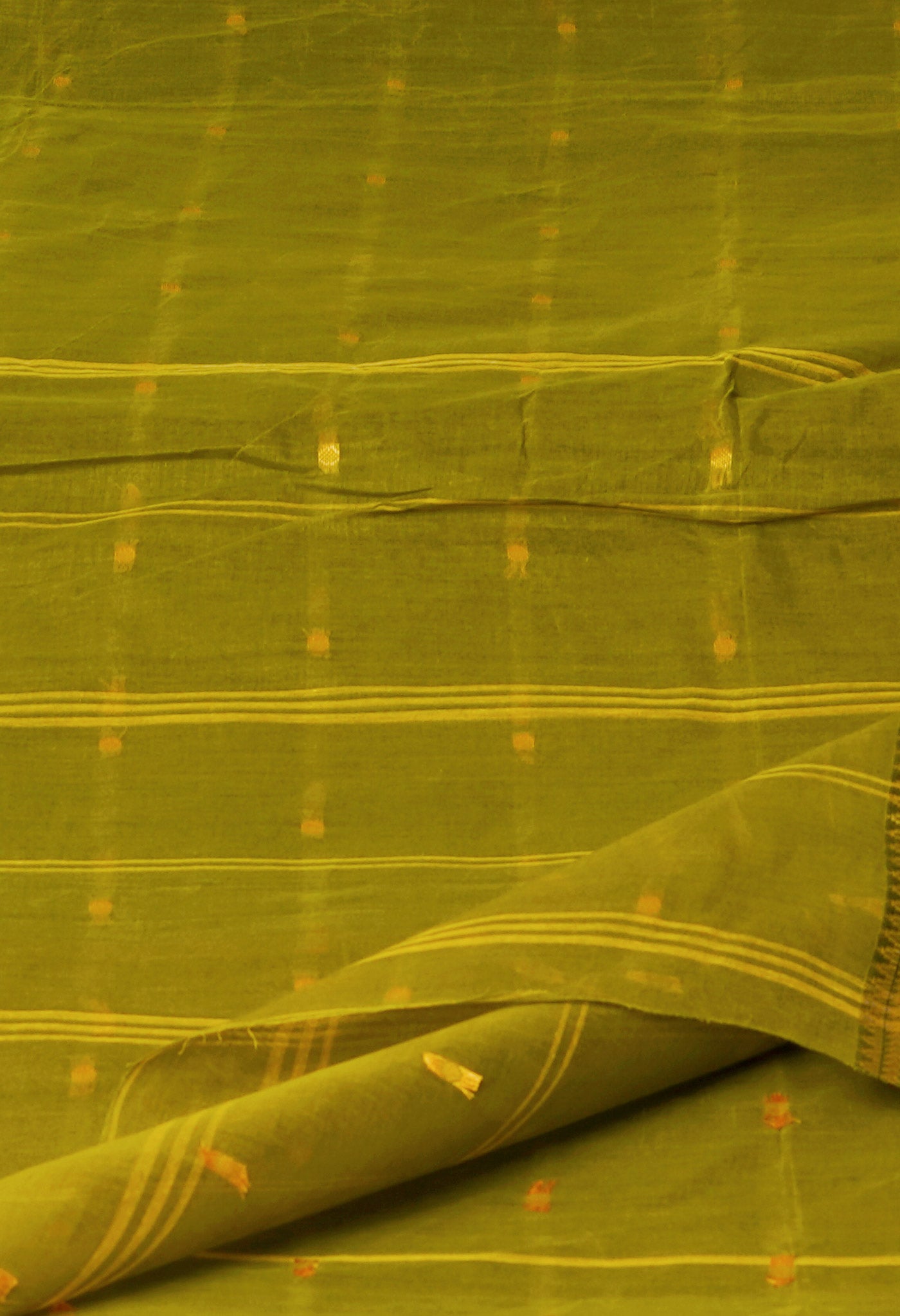 Olive Green Pure Handloom Superfine Bengal Cotton Saree-UNM69607
