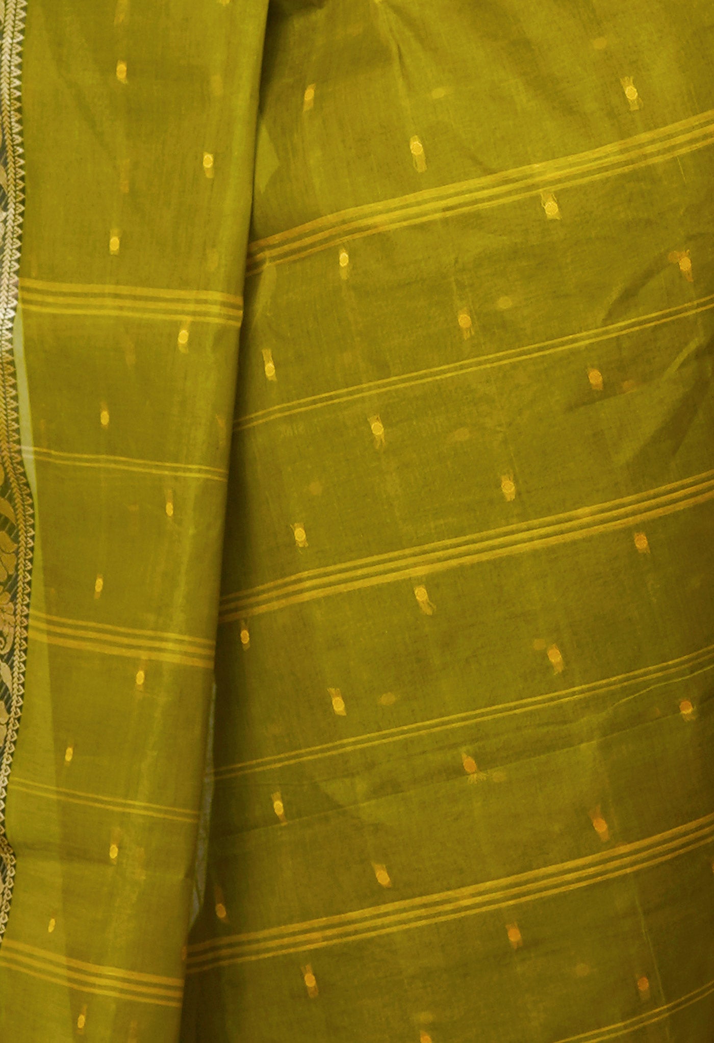 Olive Green Pure Handloom Superfine Bengal Cotton Saree-UNM69607