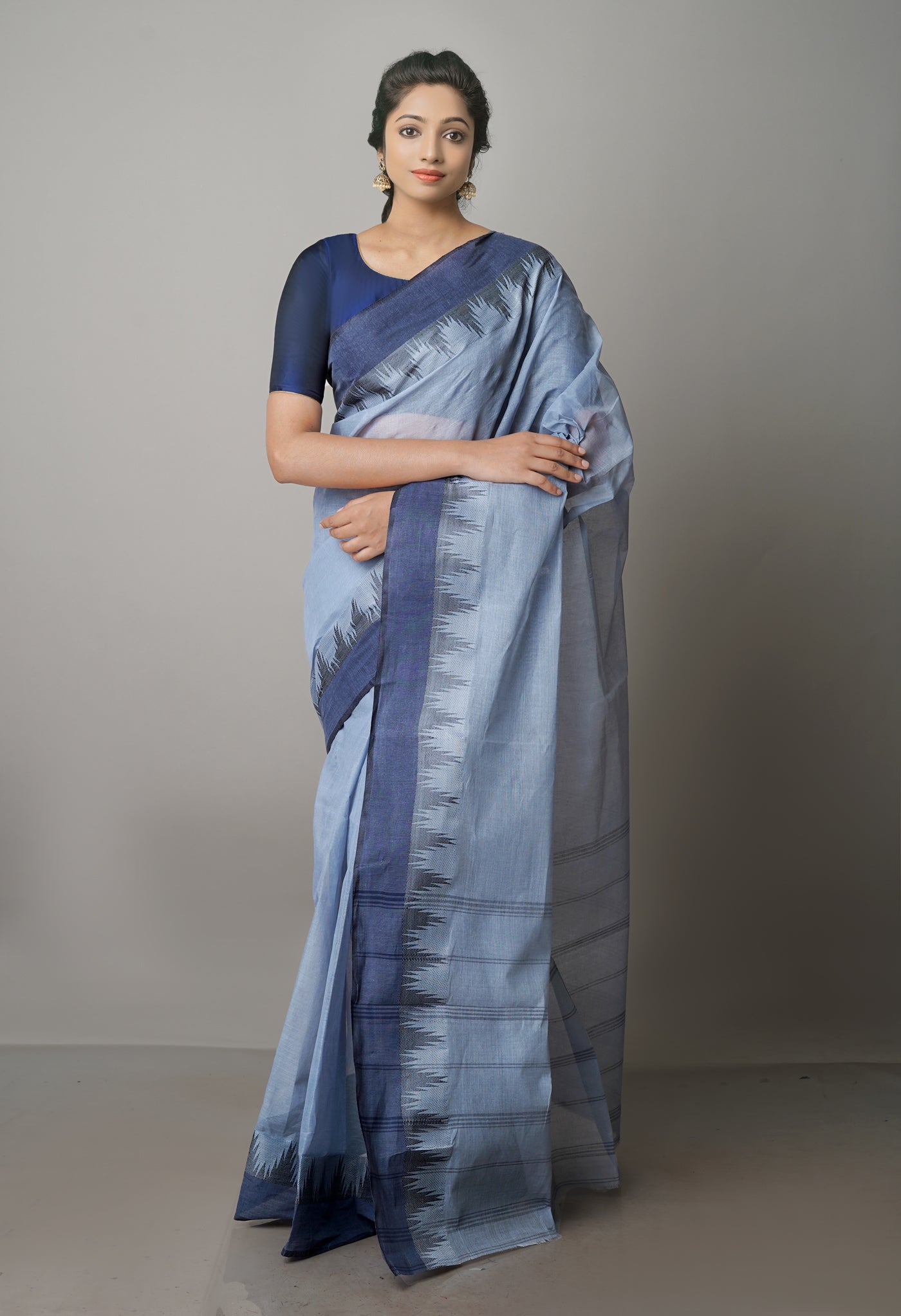 Light Blue Pure Handloom Superfine Bengal Cotton Saree-UNM69625