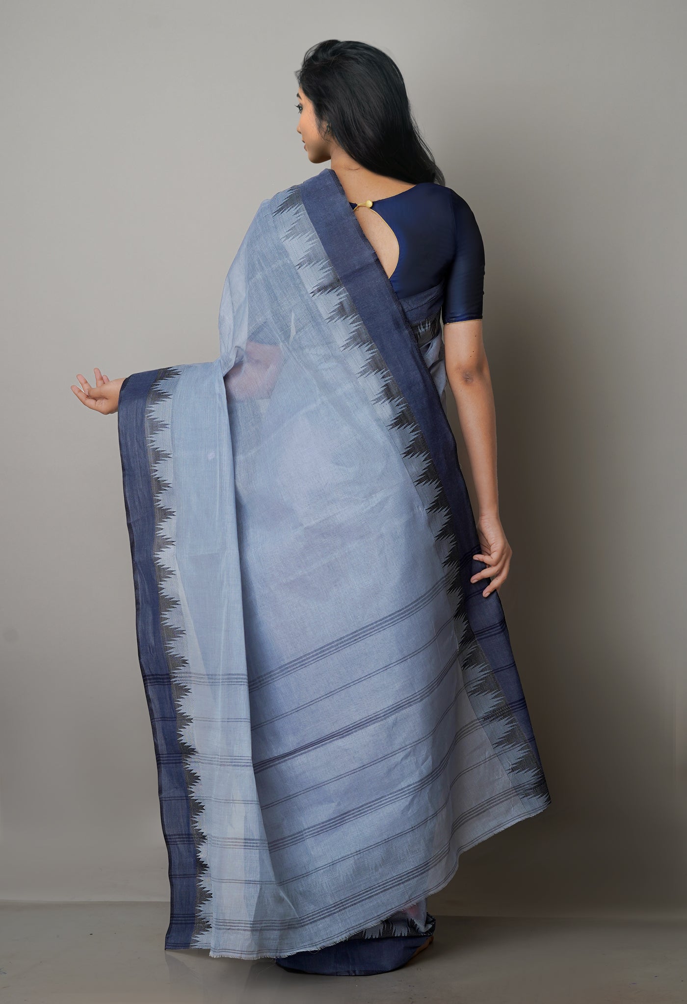 Light Blue Pure Handloom Superfine Bengal Cotton Saree-UNM69625