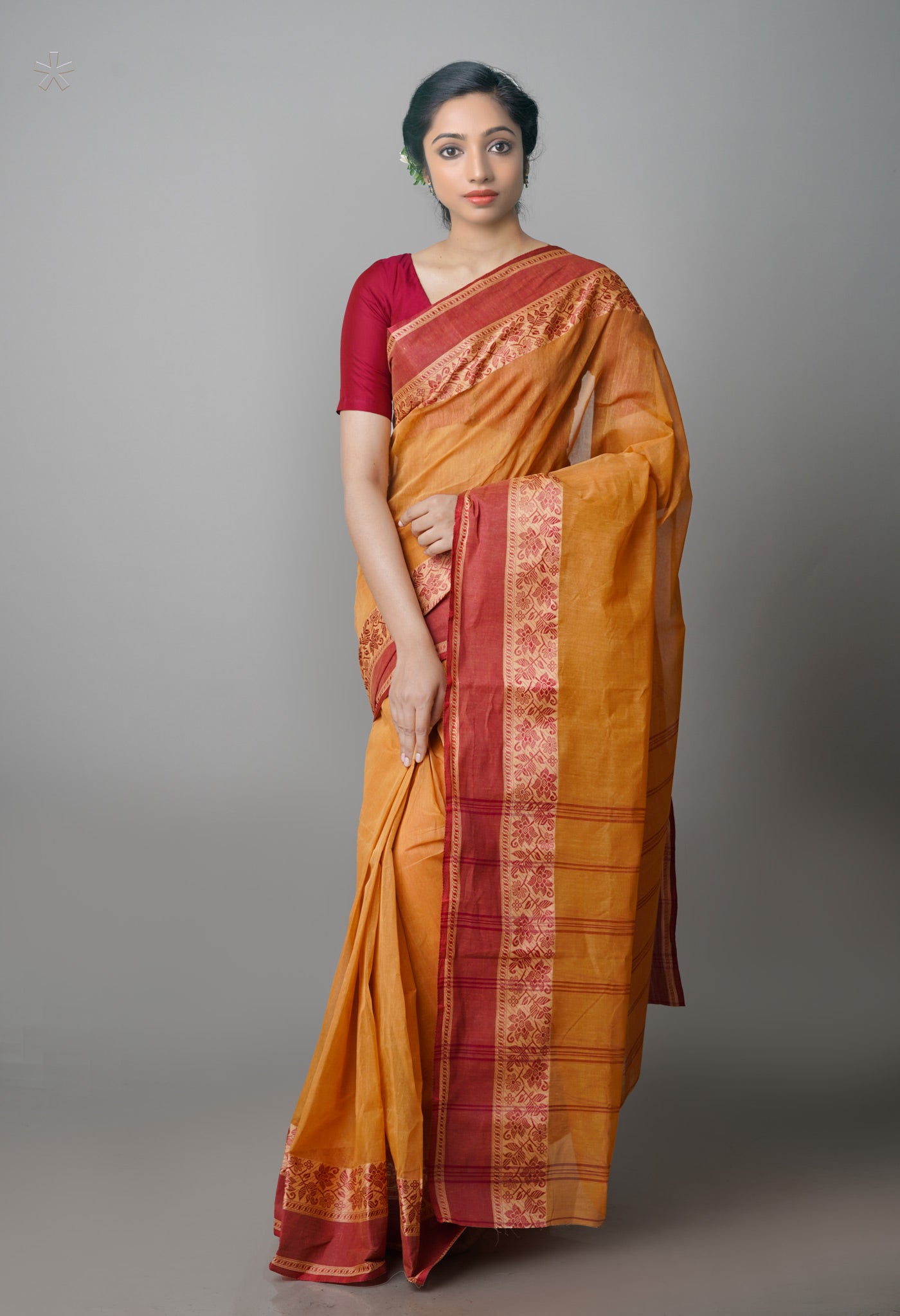 Pale Orange Pure Handloom Superfine Bengal Cotton Saree-UNM69653