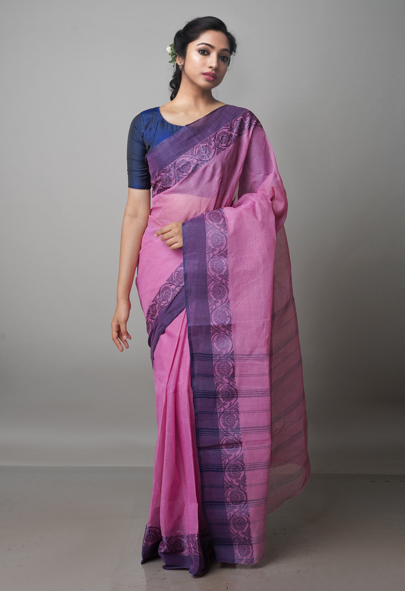 Pink Pure Handloom Superfine Bengal Cotton Saree-UNM69654