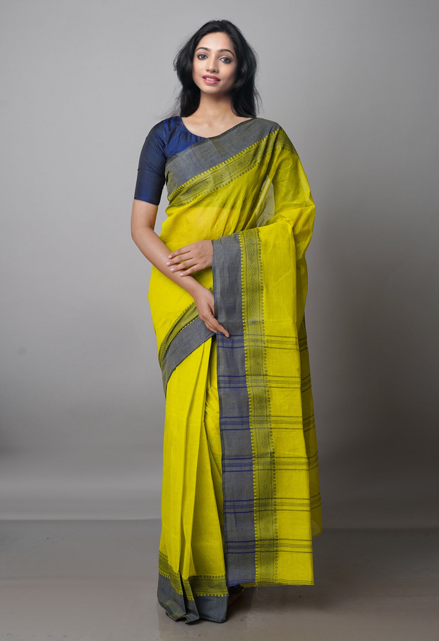 Mehindi Green Pure Handloom Superfine Bengal Cotton Saree-UNM69663
