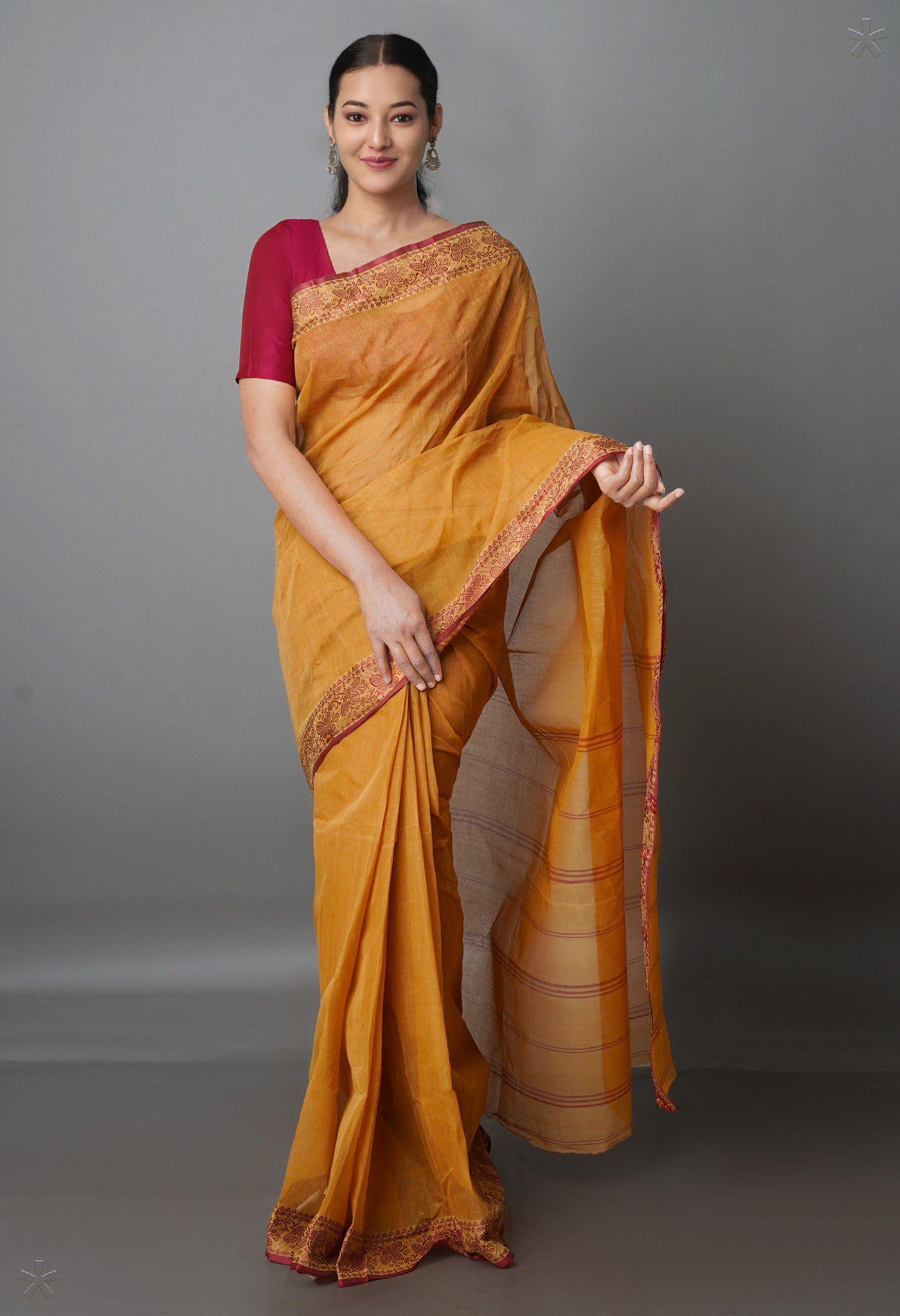 British Tan Brown Pure Handloom Superfine Bengal Cotton Saree-UNM69679